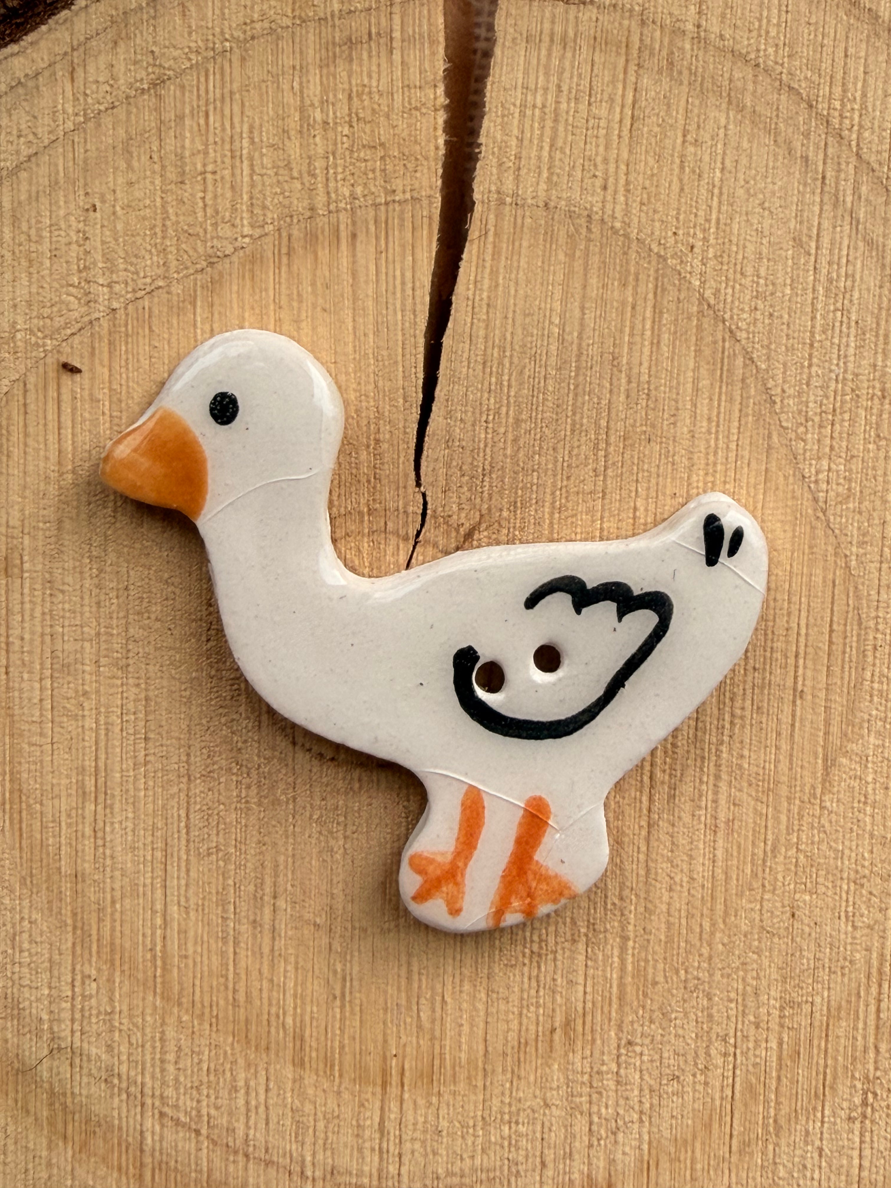 Handmade Ceramic Goose Button – Hand-Painted Sewing Embellishment