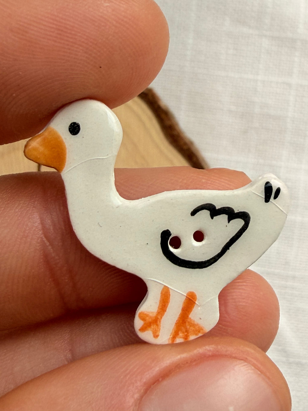 Handmade Ceramic Goose Button – Hand-Painted Sewing Embellishment