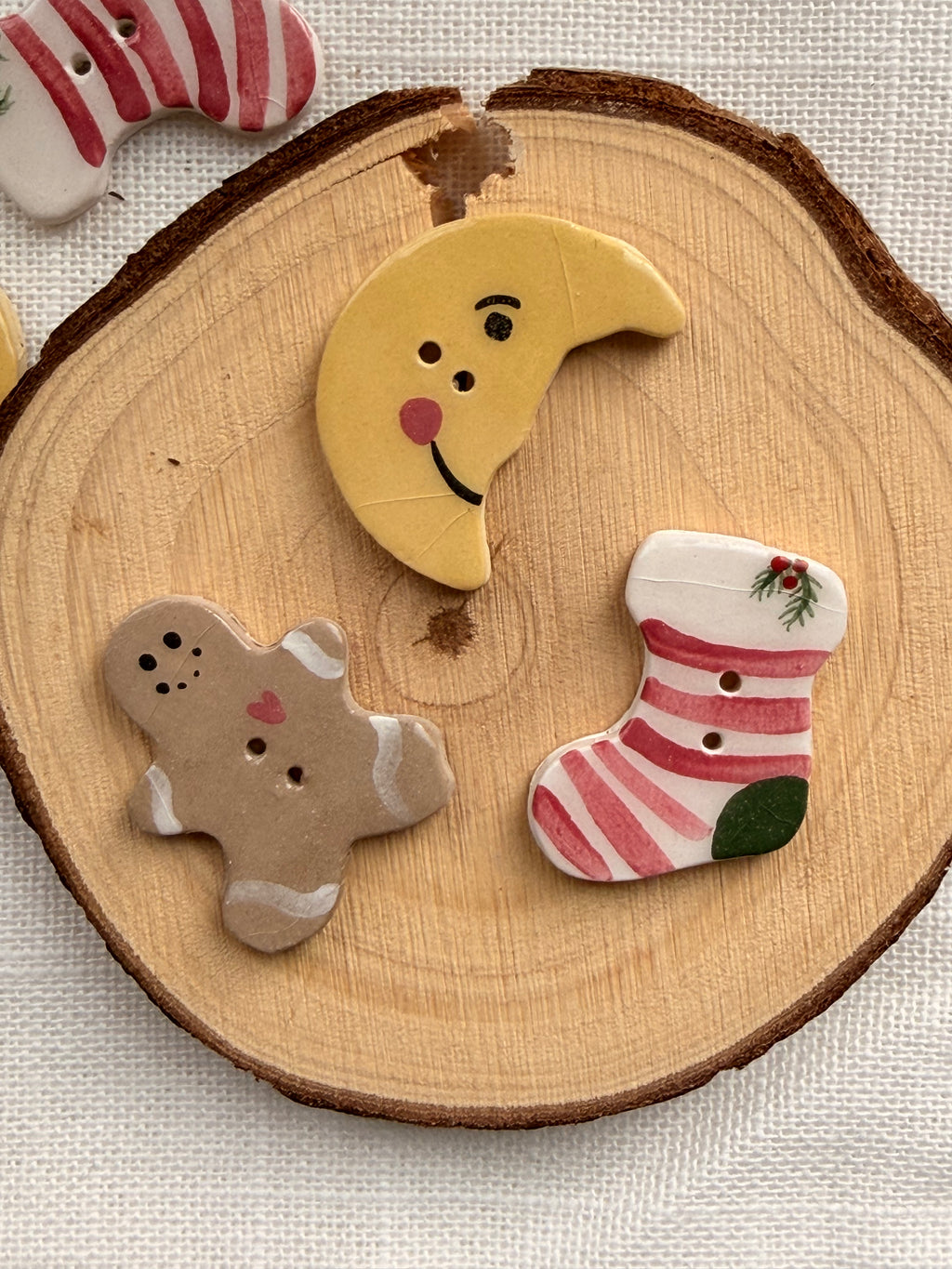 Handmade Ceramic Christmas Set Buttons – Set of 3