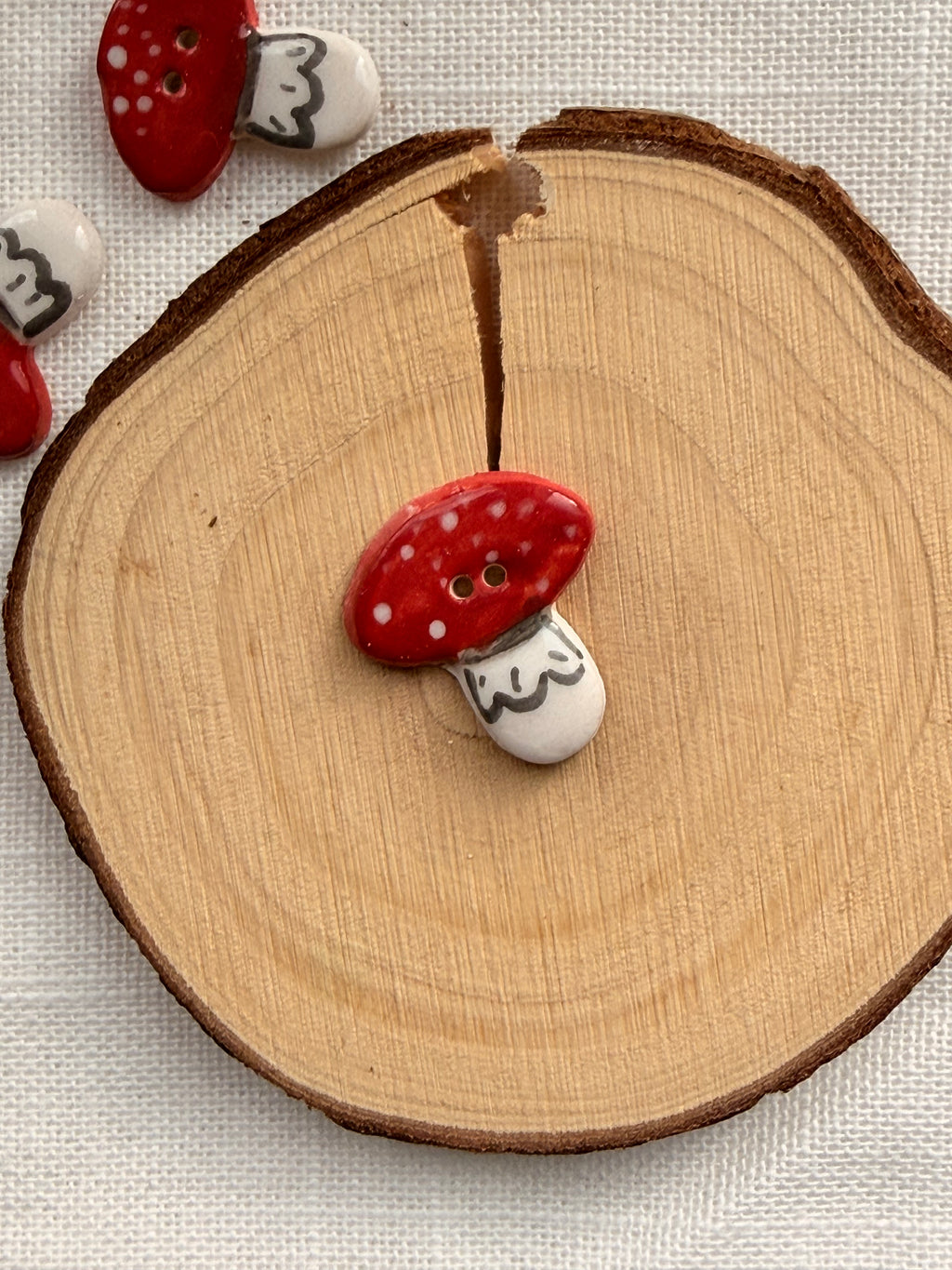 Handmade Ceramic Fly Agaric Button – Hand-Painted Sewing Embellishment
