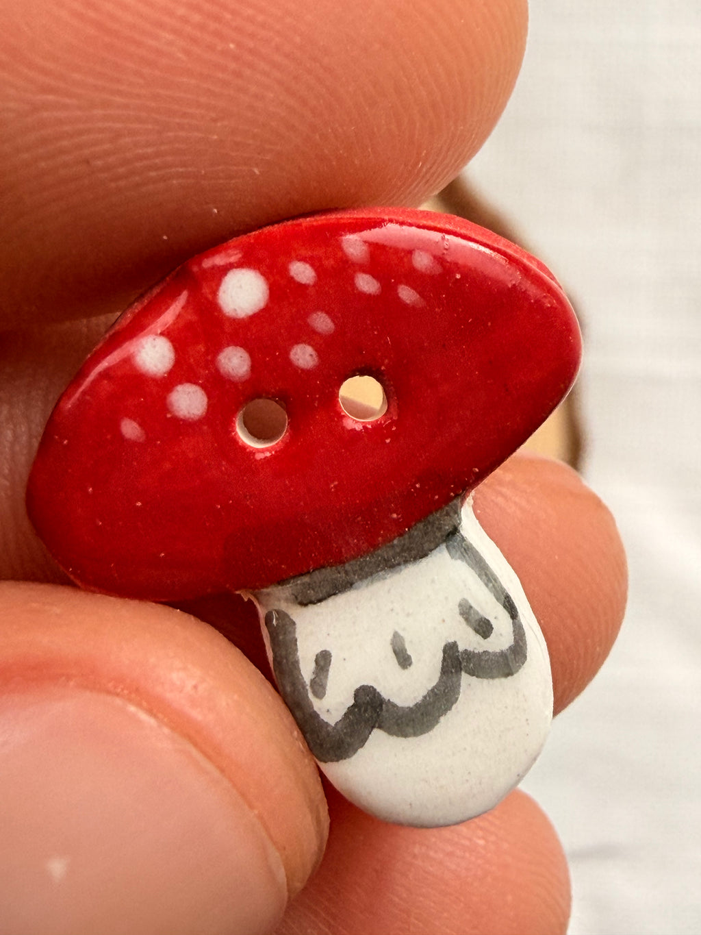 Handmade Ceramic Fly Agaric Button – Hand-Painted Sewing Embellishment