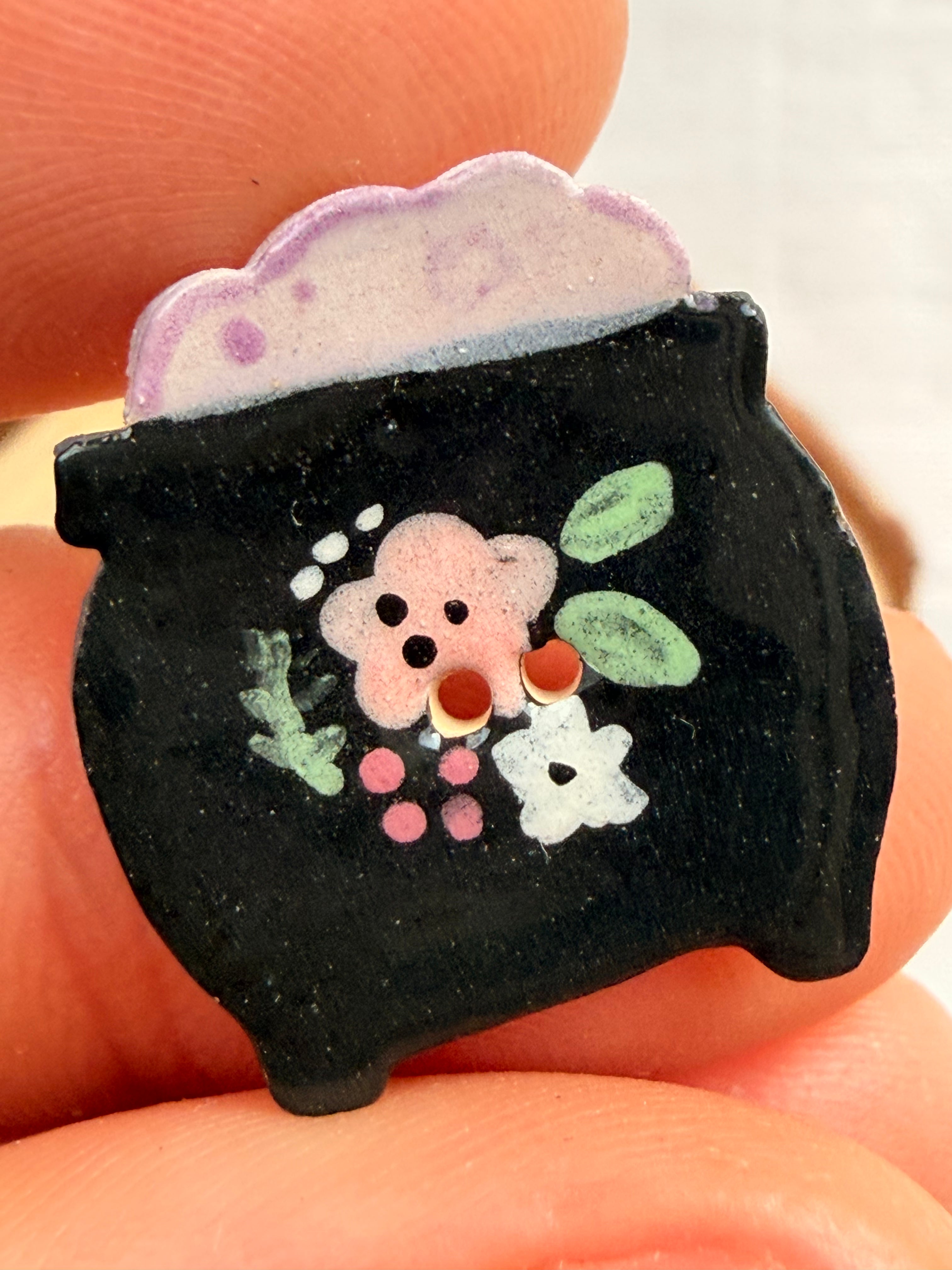 Handmade Ceramic Witch Set Buttons – Set of 3