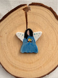 Handmade Ceramic Angel in Blue Button – Hand-Painted Sewing Embellishment