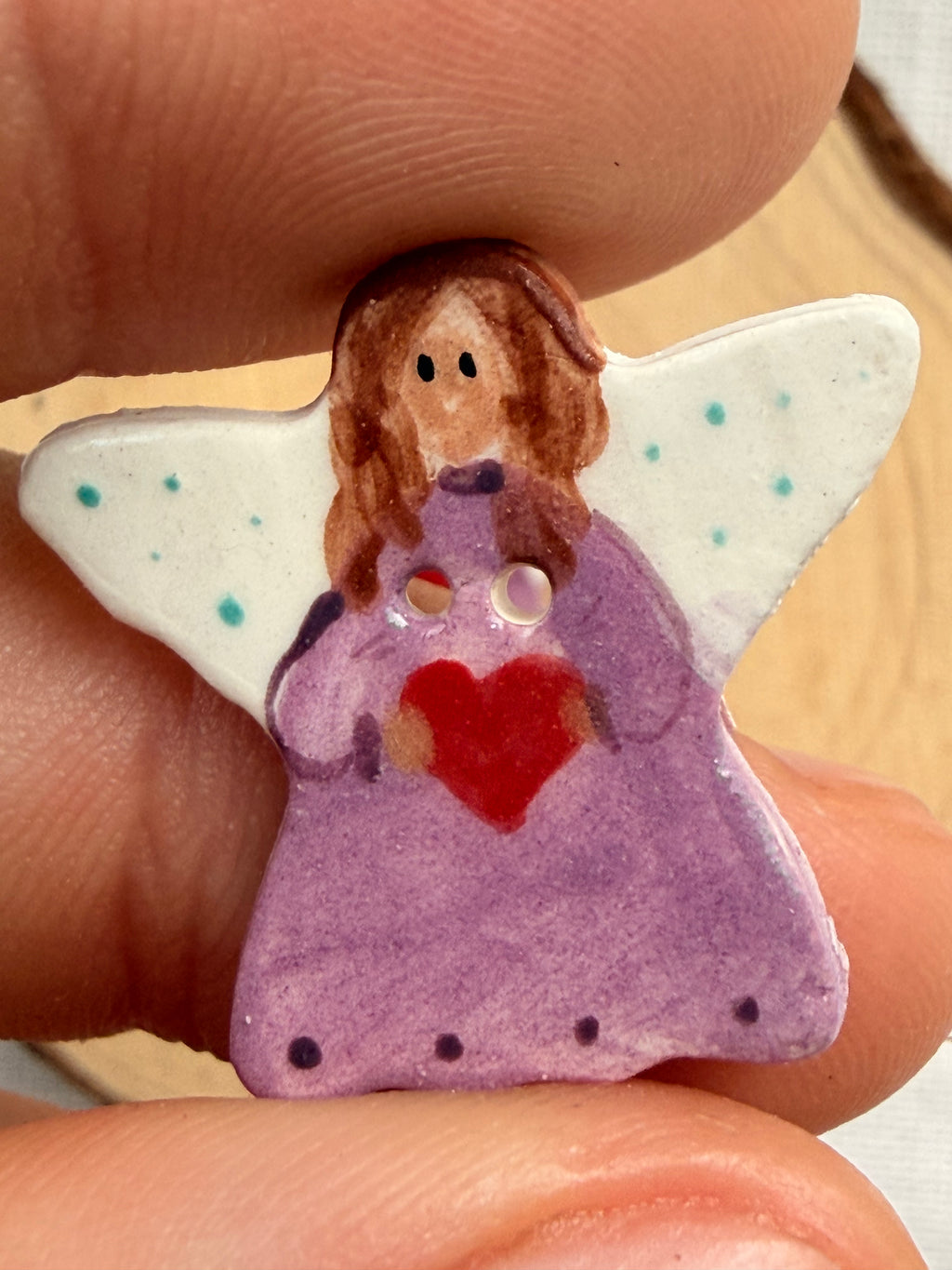 Handmade Ceramic Angel Button – Hand-Painted Sewing Embellishment