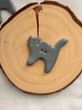 Handmade Ceramic Gray Cat Button – Hand-Painted Sewing Embellishment