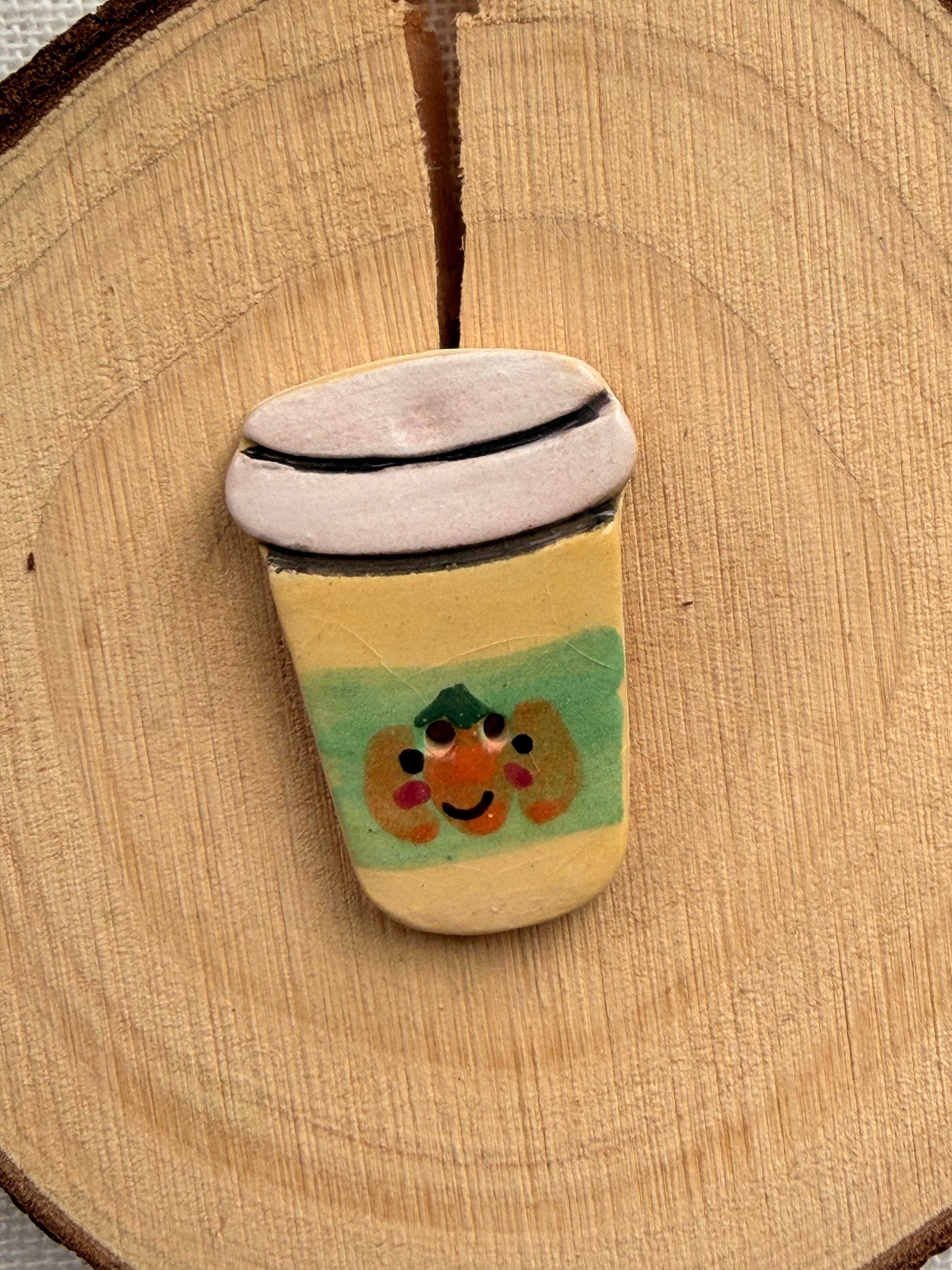 Handmade Ceramic Pumpkin Coffee Button – Hand-Painted Sewing Embellishment