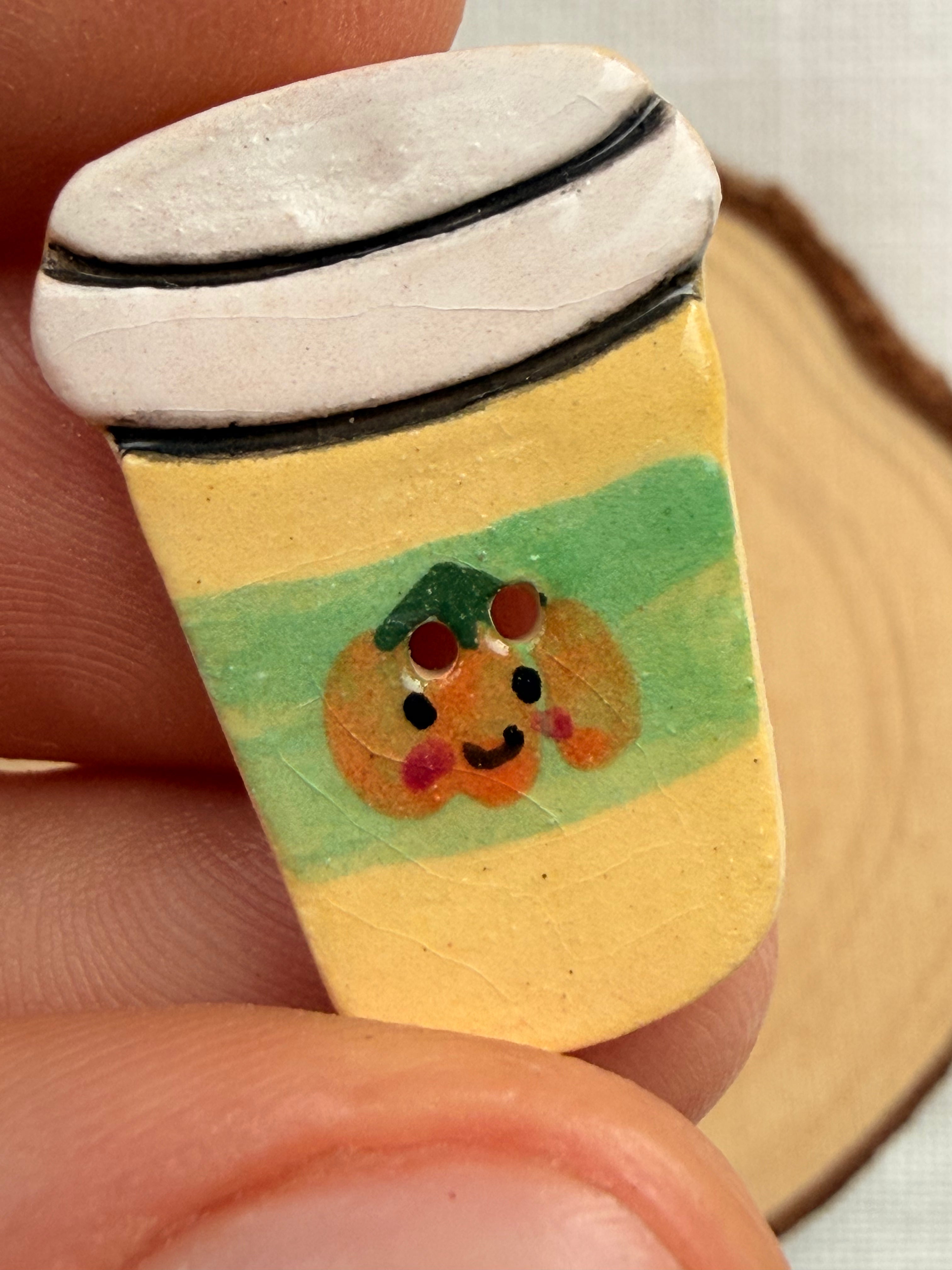 Handmade Ceramic Pumpkin Coffee Button – Hand-Painted Sewing Embellishment