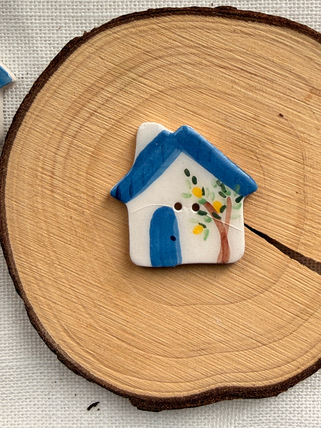 Handmade Ceramic House Button – Hand-Painted Sewing Embellishment