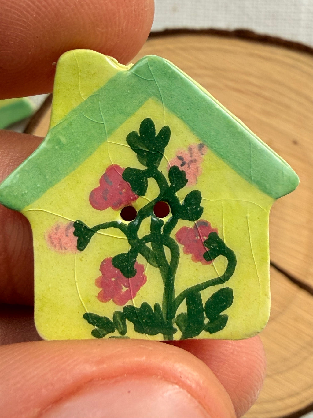 Handmade Ceramic House Button – Hand-Painted Sewing Embellishment