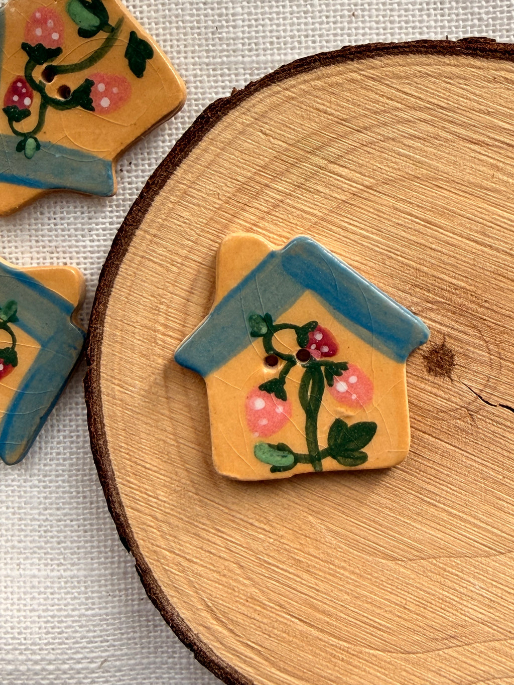 Handmade Ceramic House Button – Hand-Painted Sewing Embellishment