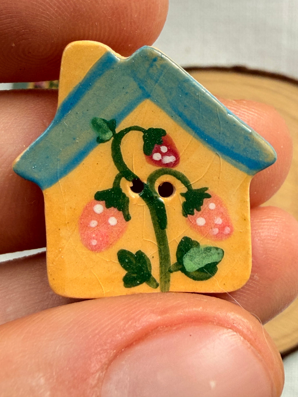 Handmade Ceramic House Button – Hand-Painted Sewing Embellishment