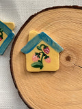 Handmade Ceramic House Button – Hand-Painted Sewing Embellishment