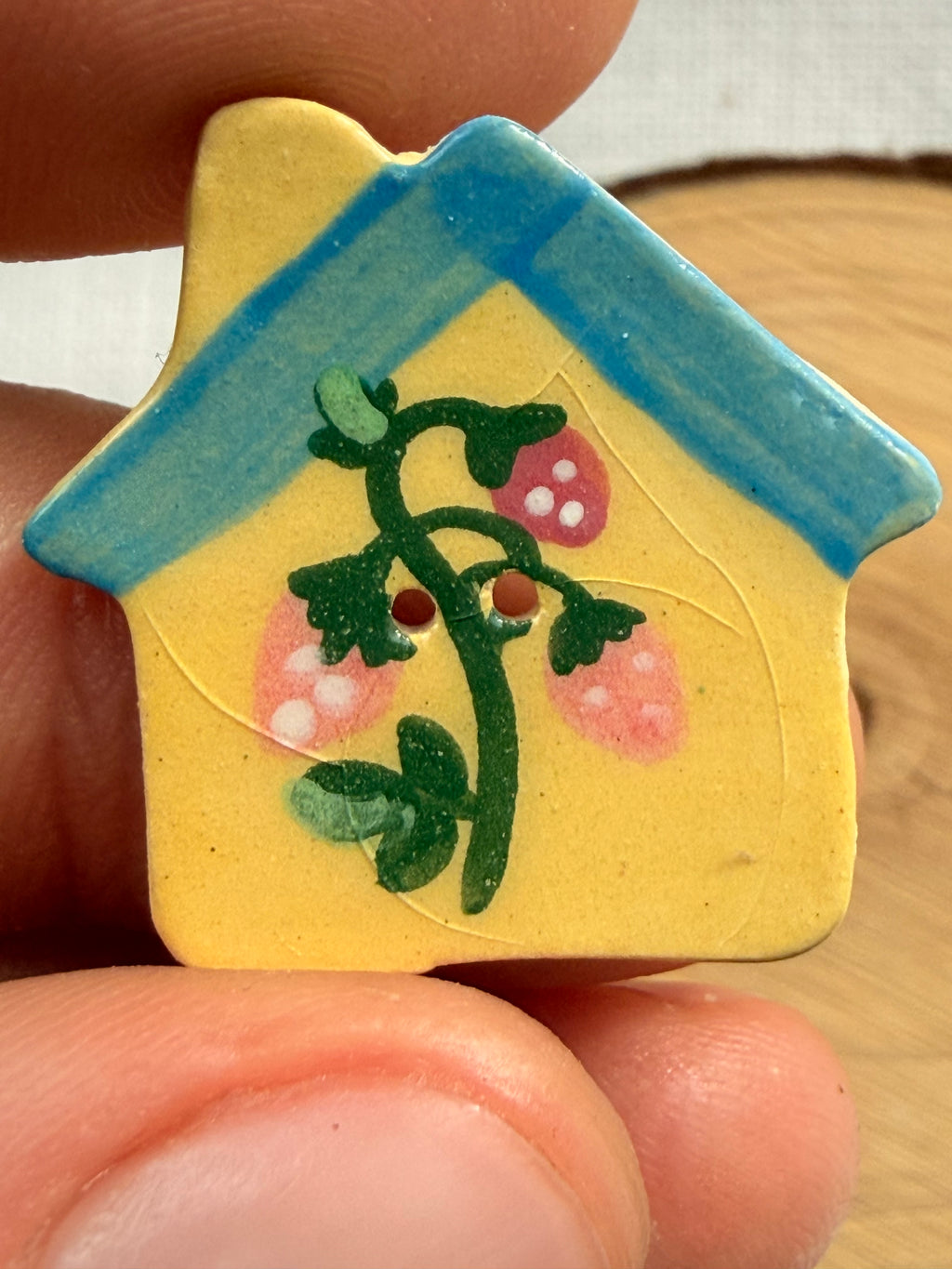 Handmade Ceramic House Button – Hand-Painted Sewing Embellishment