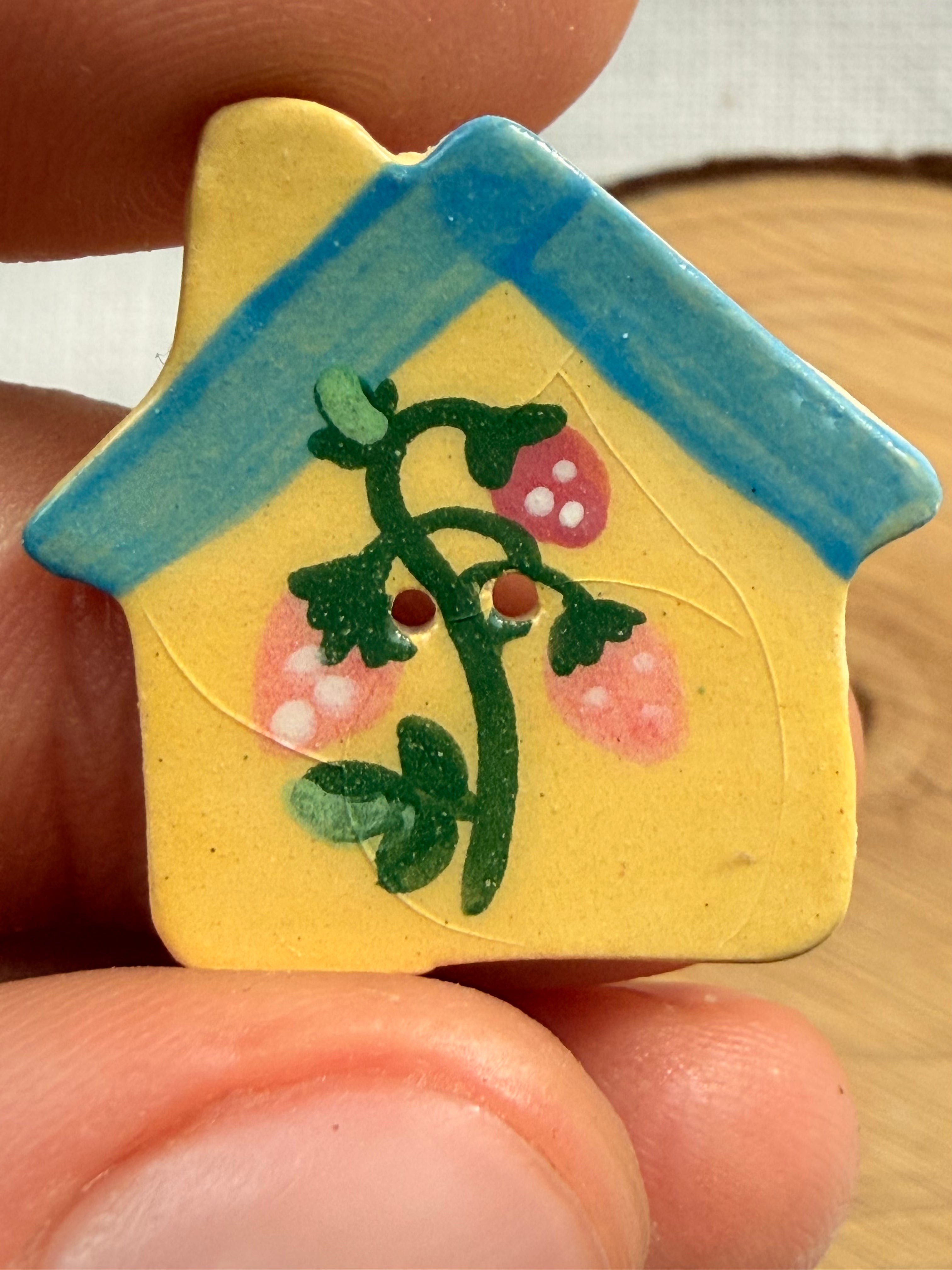 Handmade Ceramic House Button – Hand-Painted Sewing Embellishment