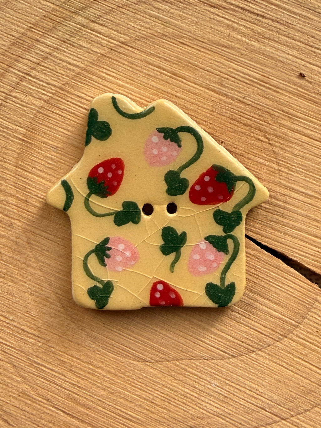 Handmade Ceramic House Button – Hand-Painted Sewing Embellishment