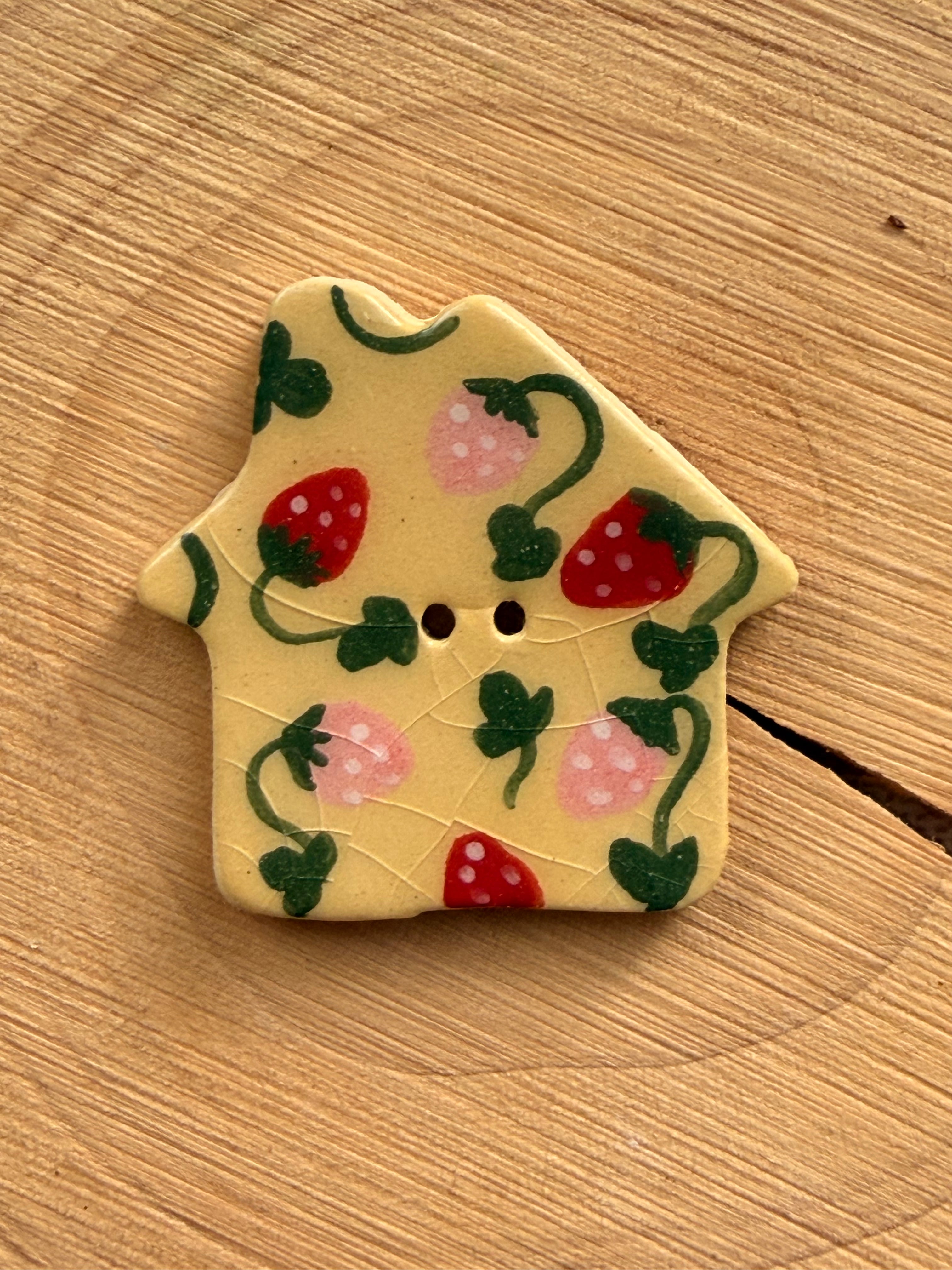 Handmade Ceramic House Button – Hand-Painted Sewing Embellishment