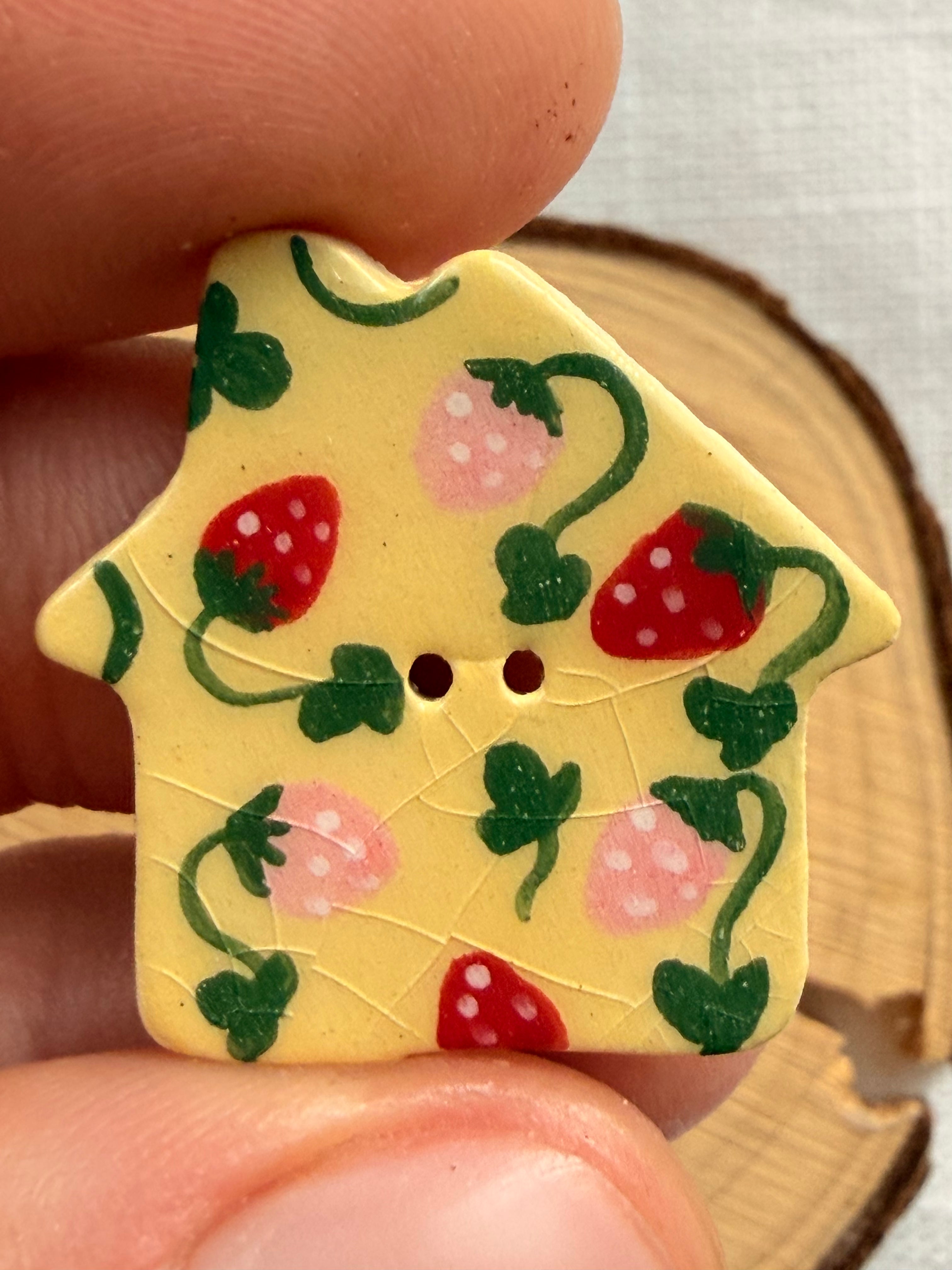 Handmade Ceramic House Button – Hand-Painted Sewing Embellishment