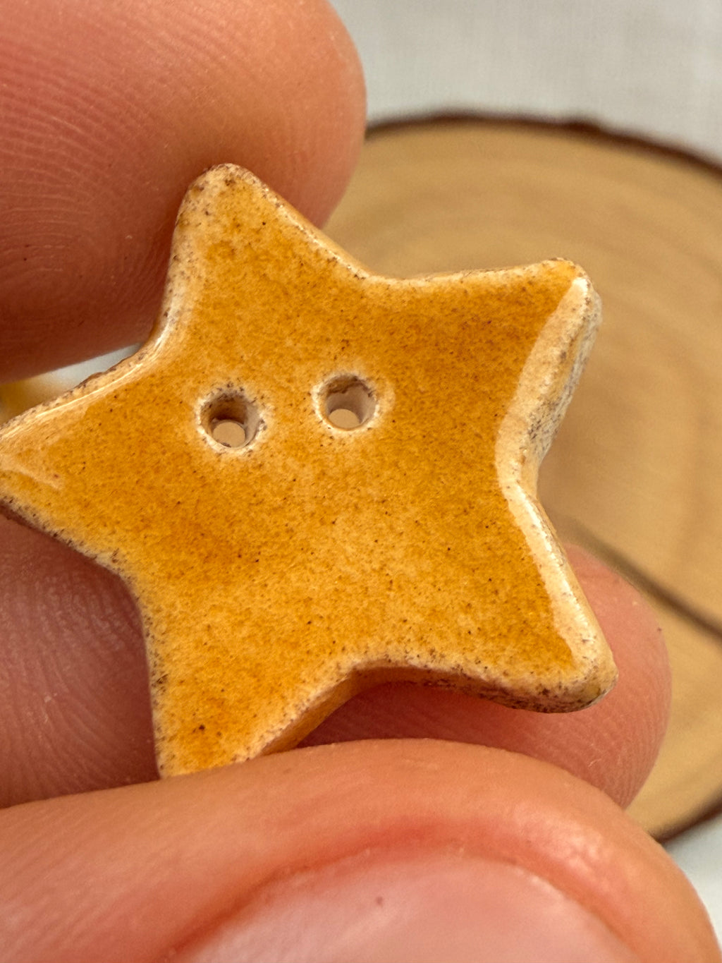 Handmade Ceramic Honey Star Button – Hand-Painted Sewing Embellishment
