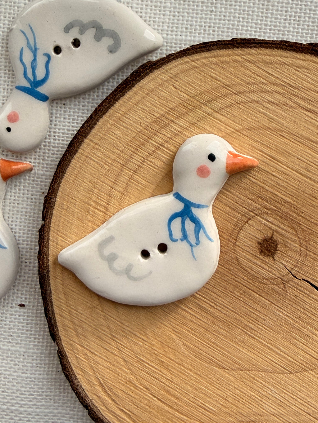 Handmade Ceramic Duck Button – Hand-Painted Sewing Embellishment