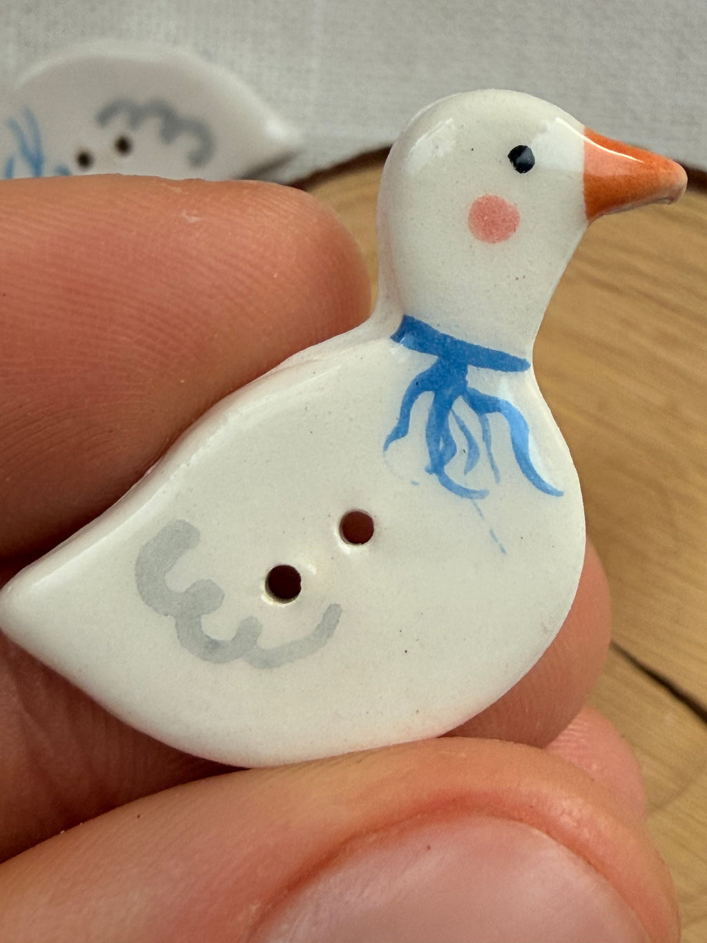 Handmade Ceramic Duck Button – Hand-Painted Sewing Embellishment