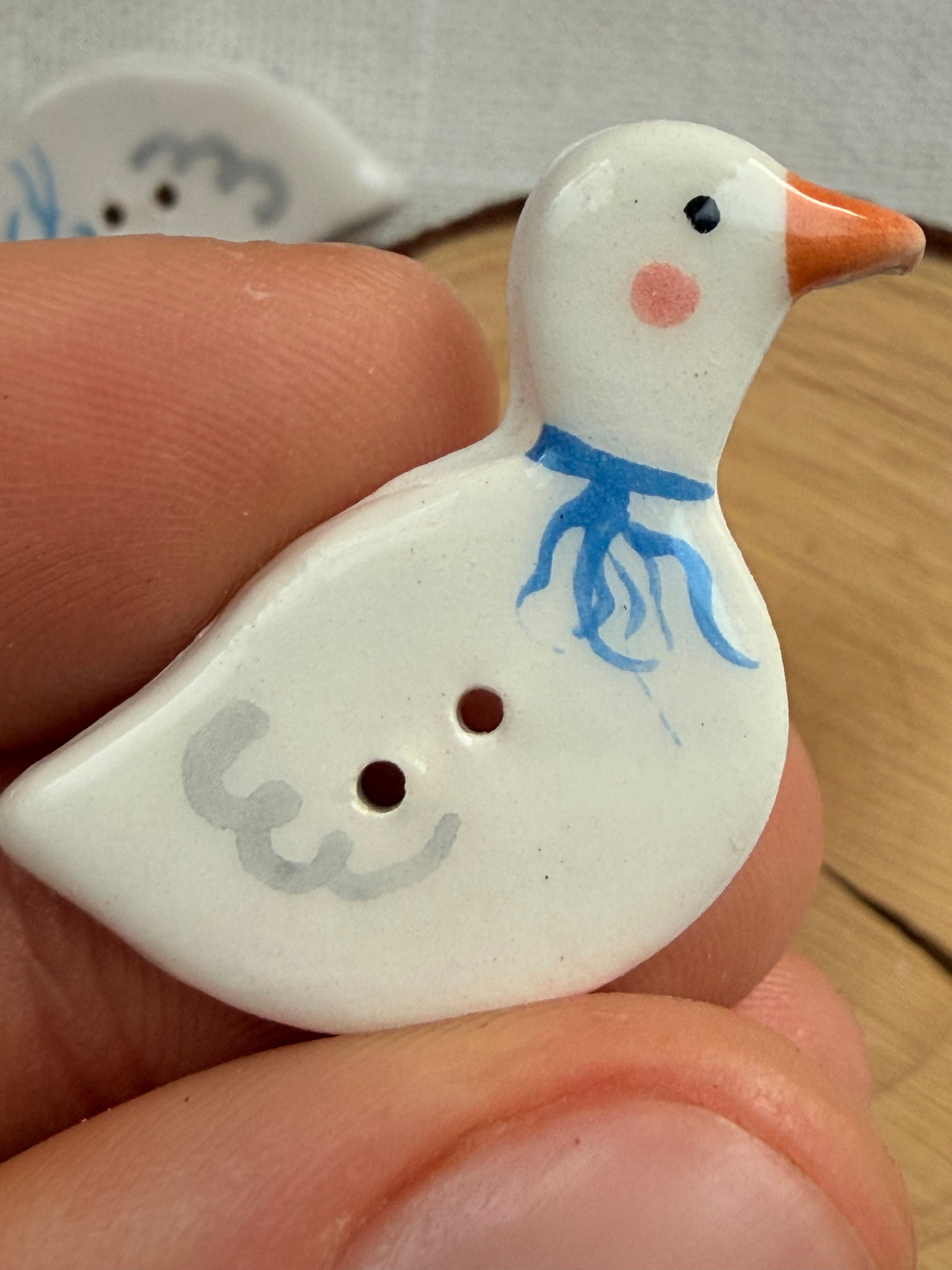 Handmade Ceramic Duck Button – Hand-Painted Sewing Embellishment