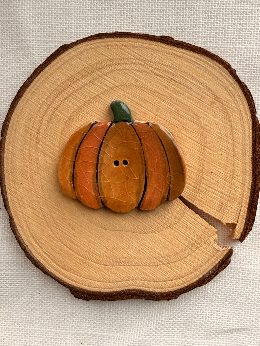 Handmade Ceramic Big Pumpkin Button – Hand-Painted Sewing Embellishment