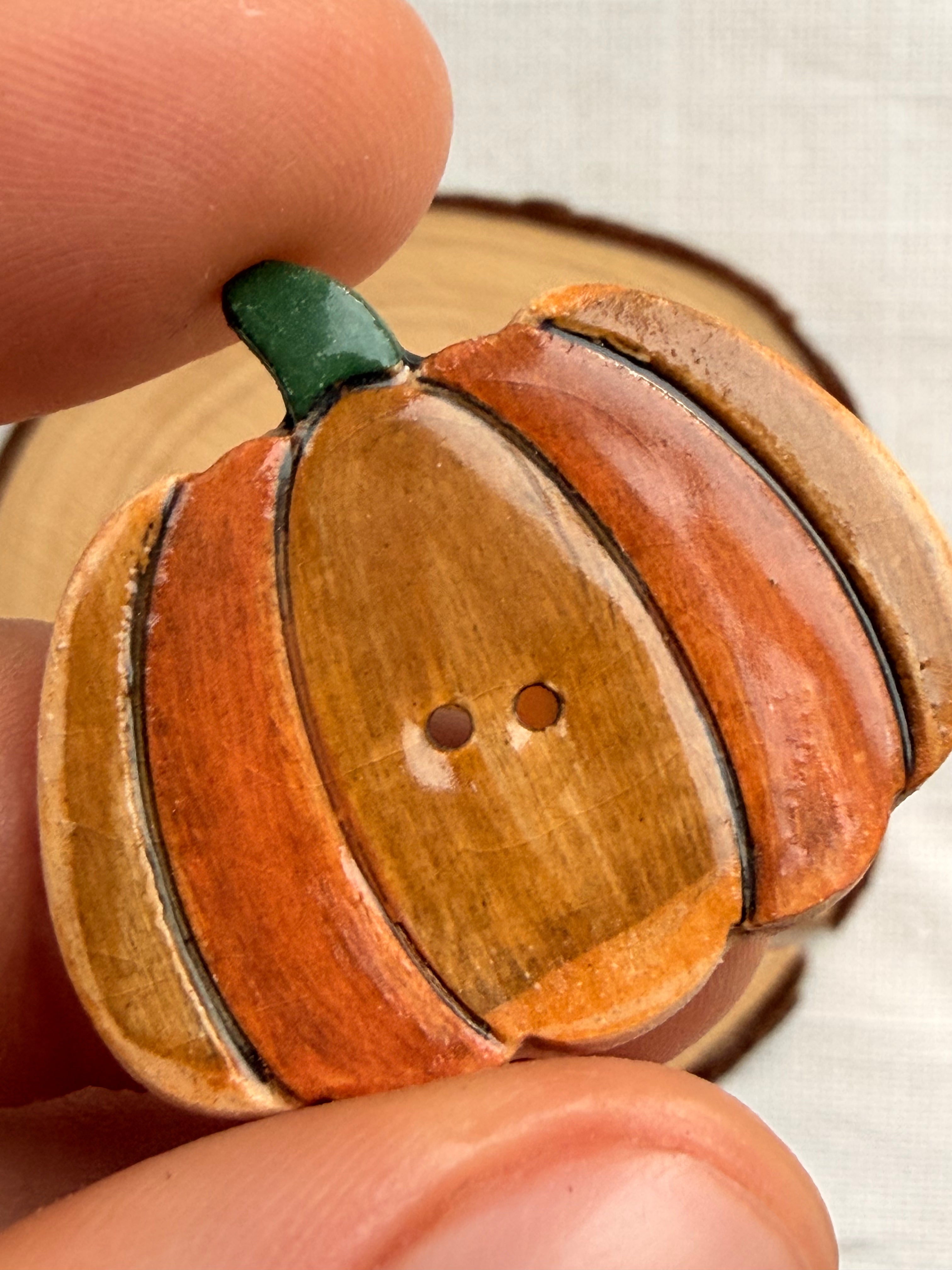 Handmade Ceramic Big Pumpkin Button – Hand-Painted Sewing Embellishment
