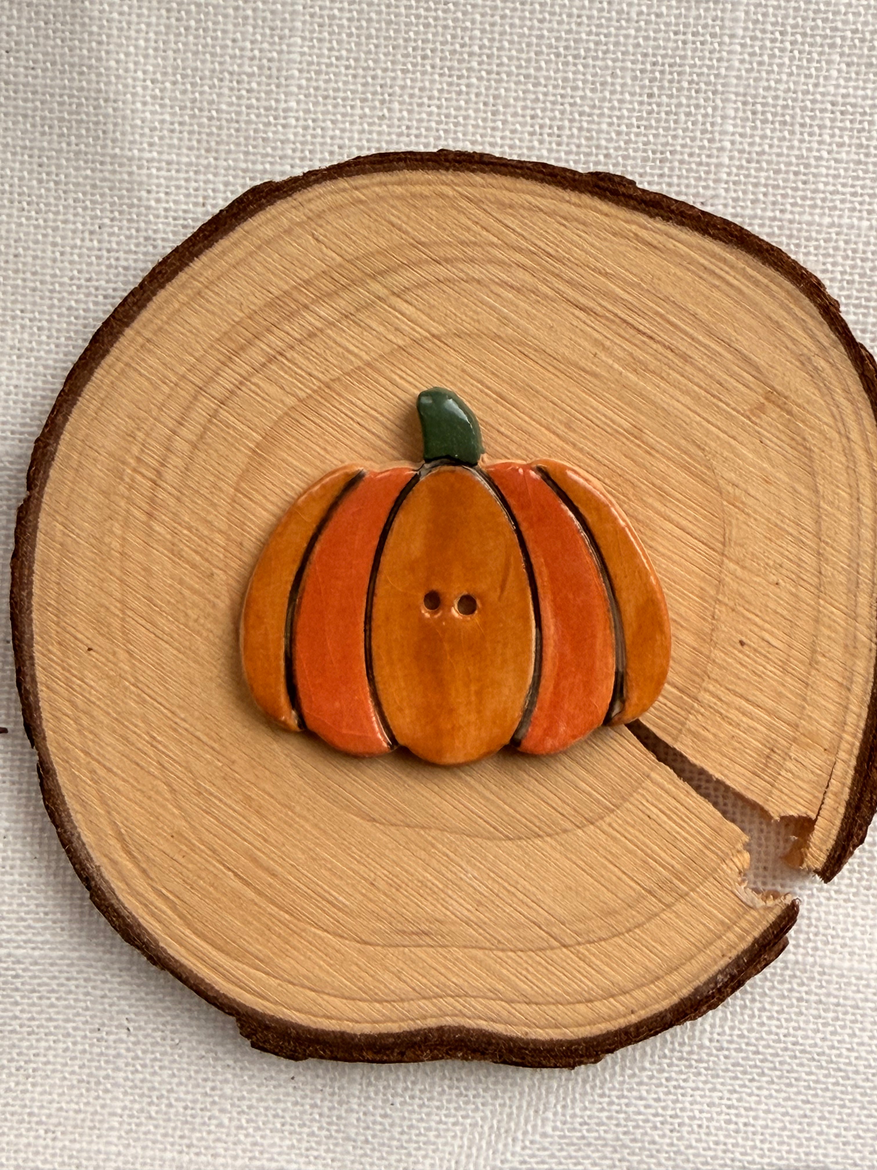 Handmade Ceramic Big Pumpkin Button – Hand-Painted Sewing Embellishment