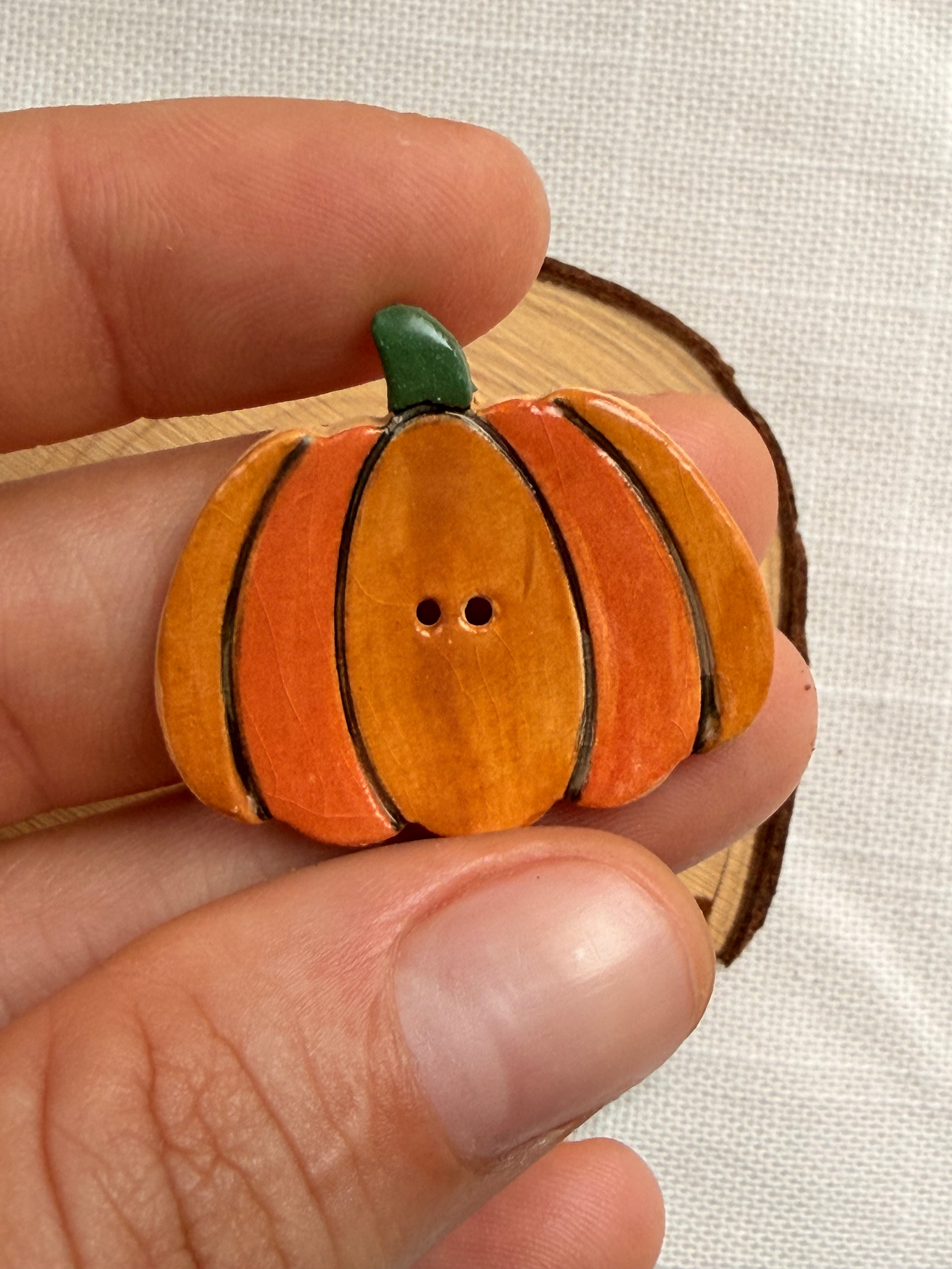 Handmade Ceramic Big Pumpkin Button – Hand-Painted Sewing Embellishment