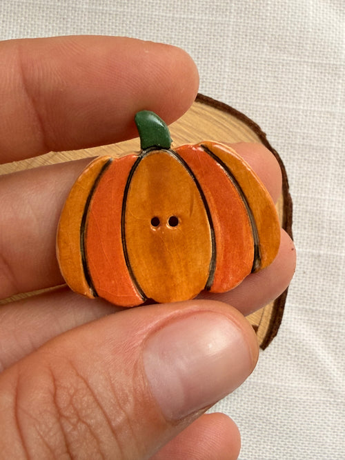 Handmade Ceramic Big Pumpkin Button – Hand-Painted Sewing Embellishment