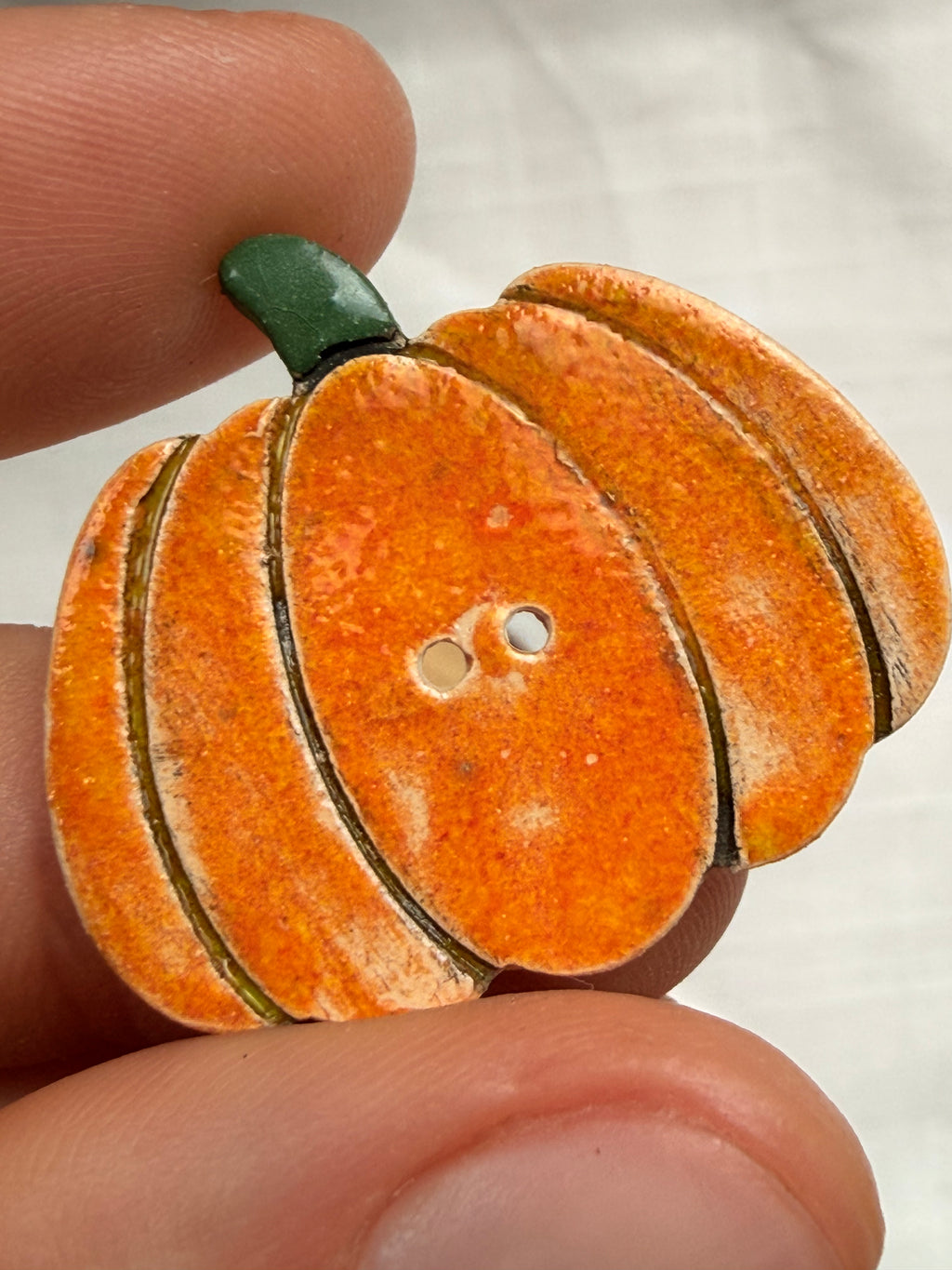 Handmade Ceramic Big Pumpkin Button – Hand-Painted Sewing Embellishment