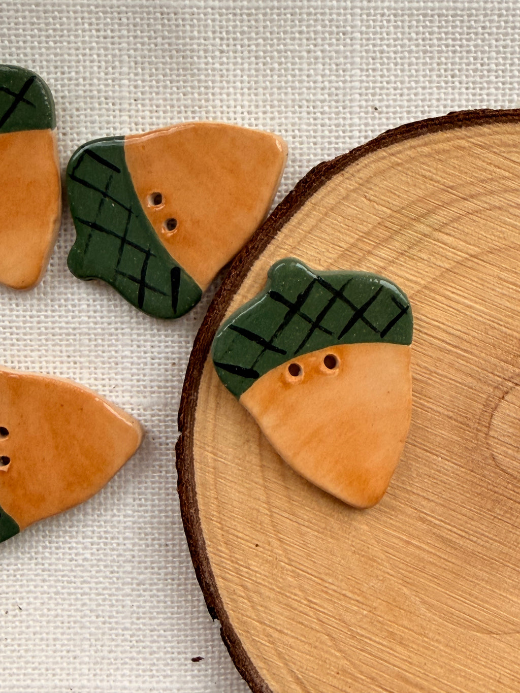 Handmade Ceramic Acorn Button – Hand-Painted Sewing Embellishment