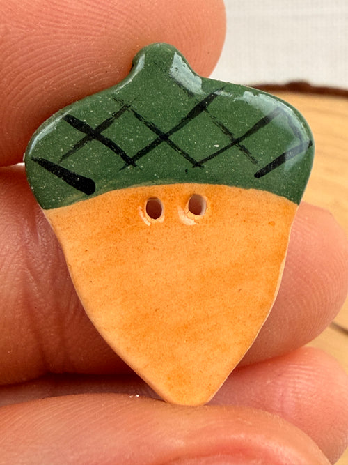 Handmade Ceramic Acorn Button – Hand-Painted Sewing Embellishment