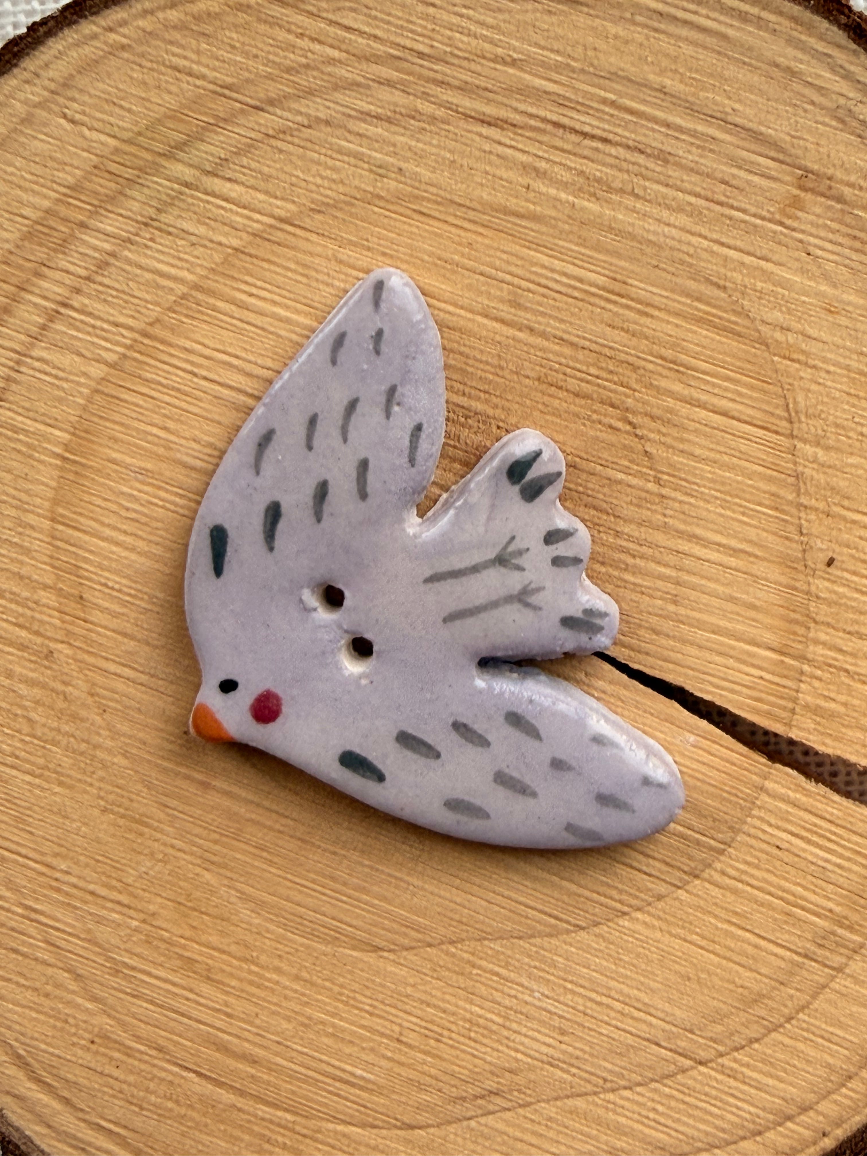 Handmade Ceramic Violet Bird Button – Hand-Painted Sewing Embellishment