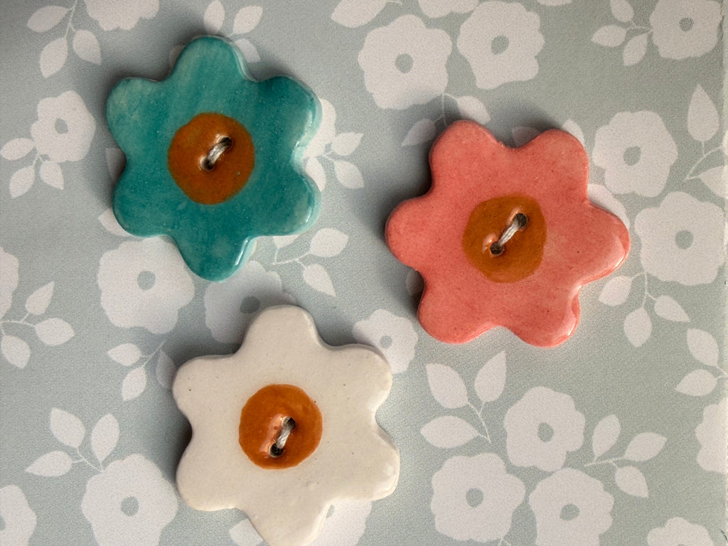 Handmade Ceramic Flower Set Buttons – Set of 3