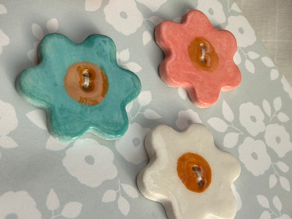 Handmade Ceramic Flower Set Buttons – Set of 3