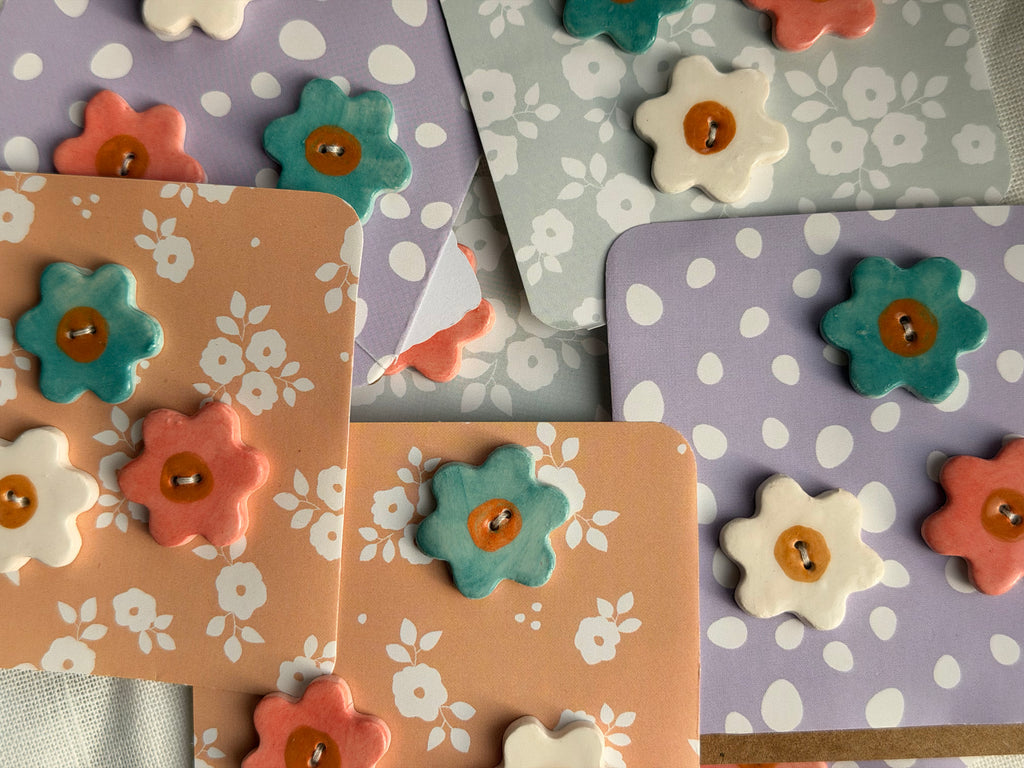 Handmade Ceramic Flower Set Buttons – Set of 3