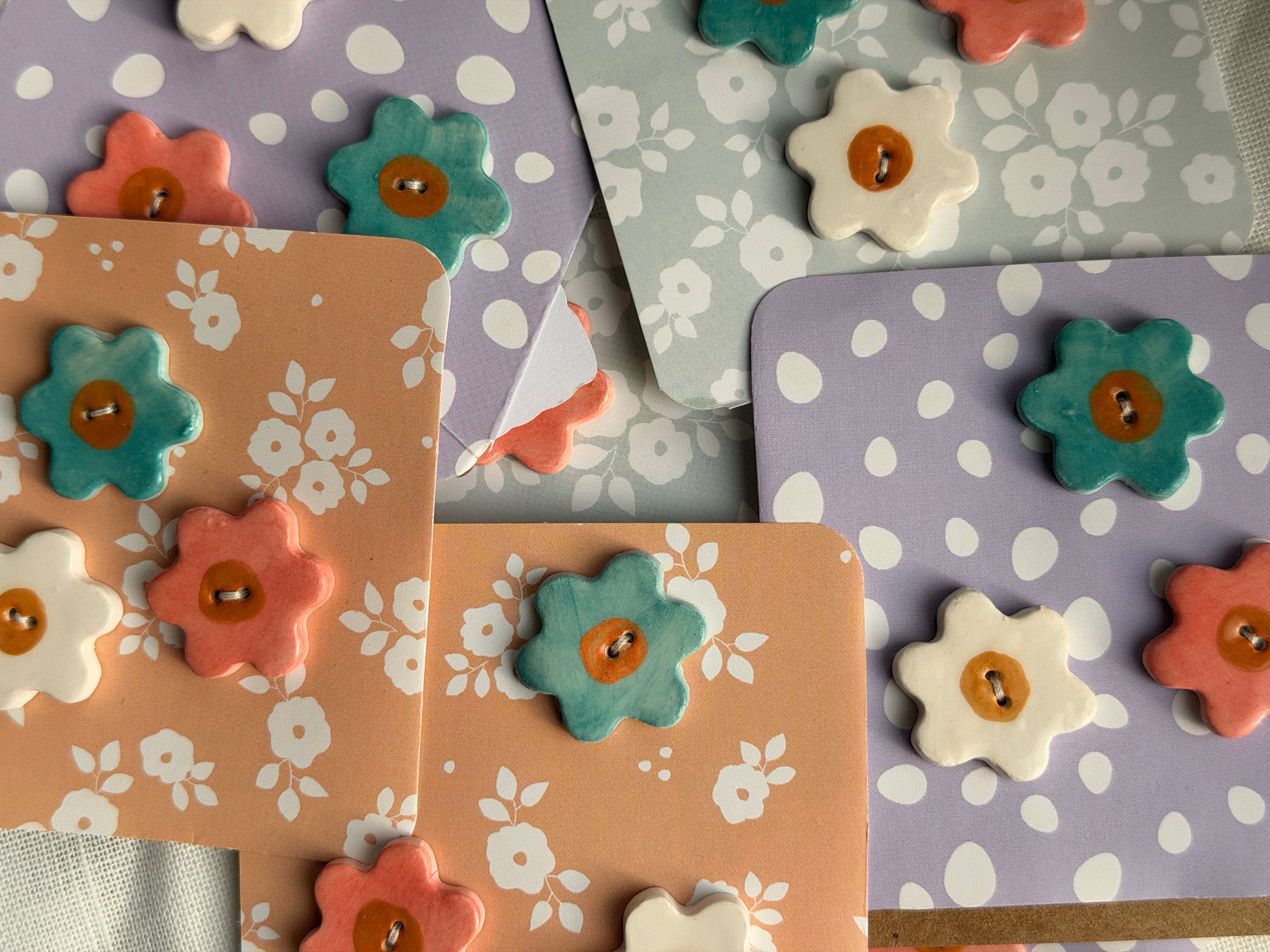 Handmade Ceramic Flower Set Buttons – Set of 3
