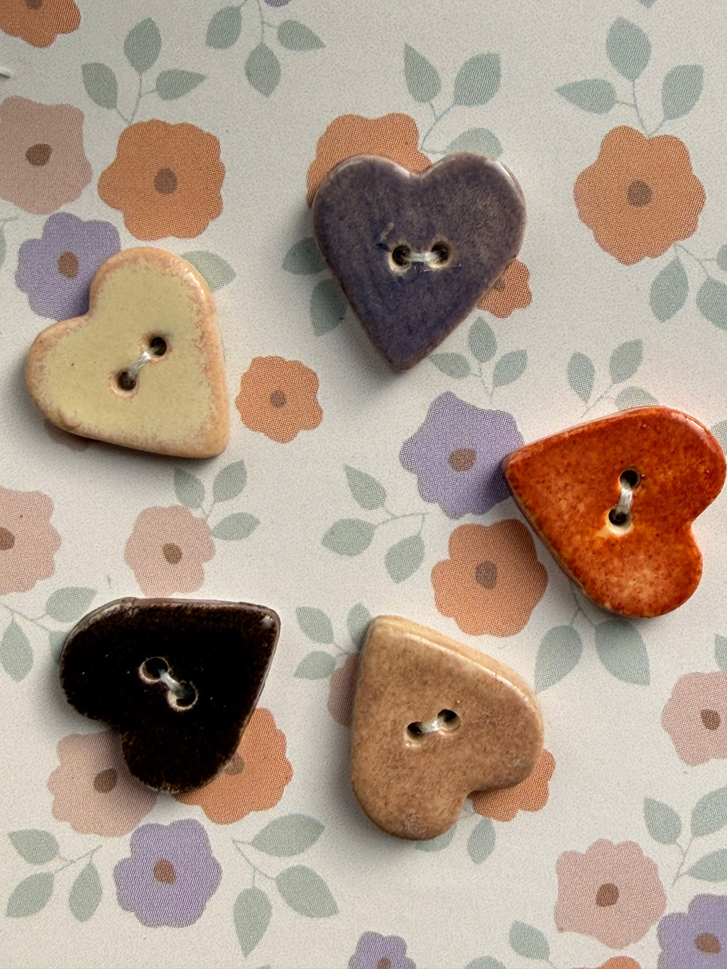Handmade Ceramic Hearts Buttons – Set of 5