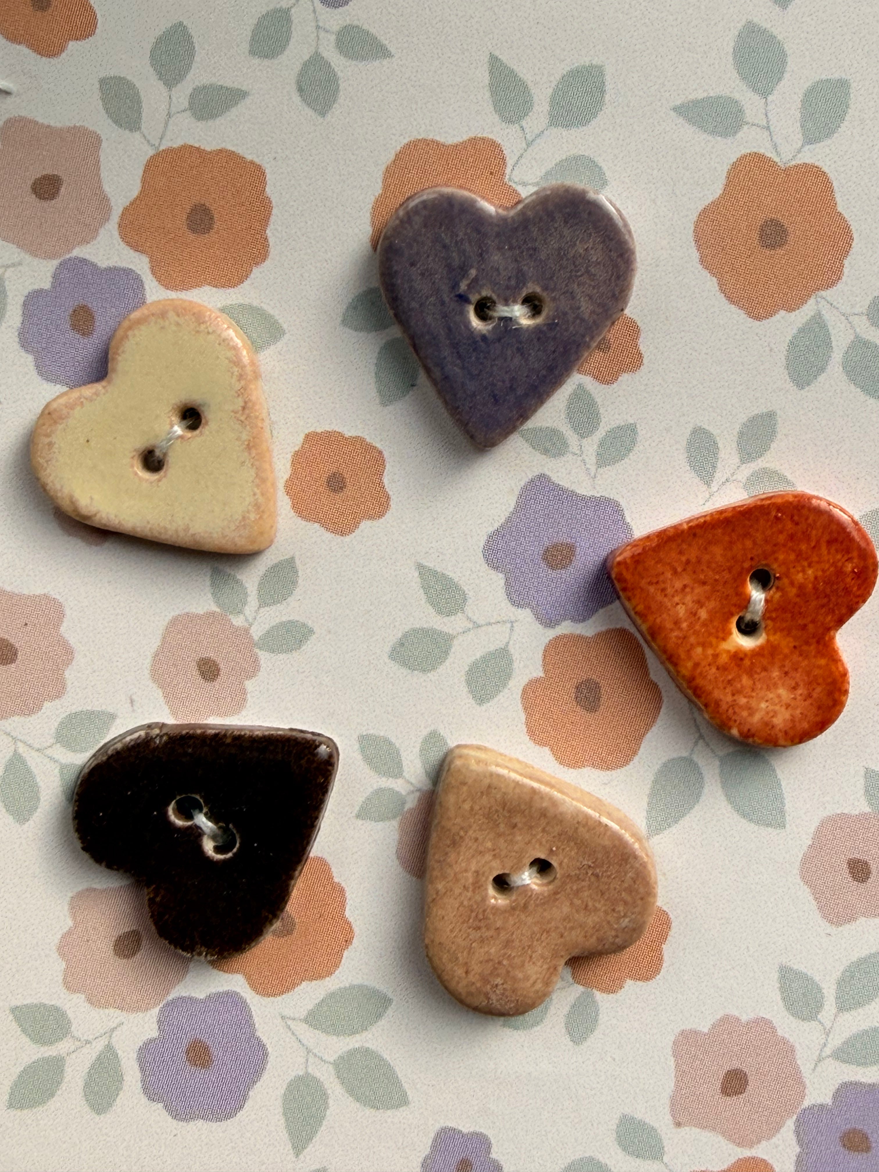 Handmade Ceramic Hearts Buttons – Set of 5