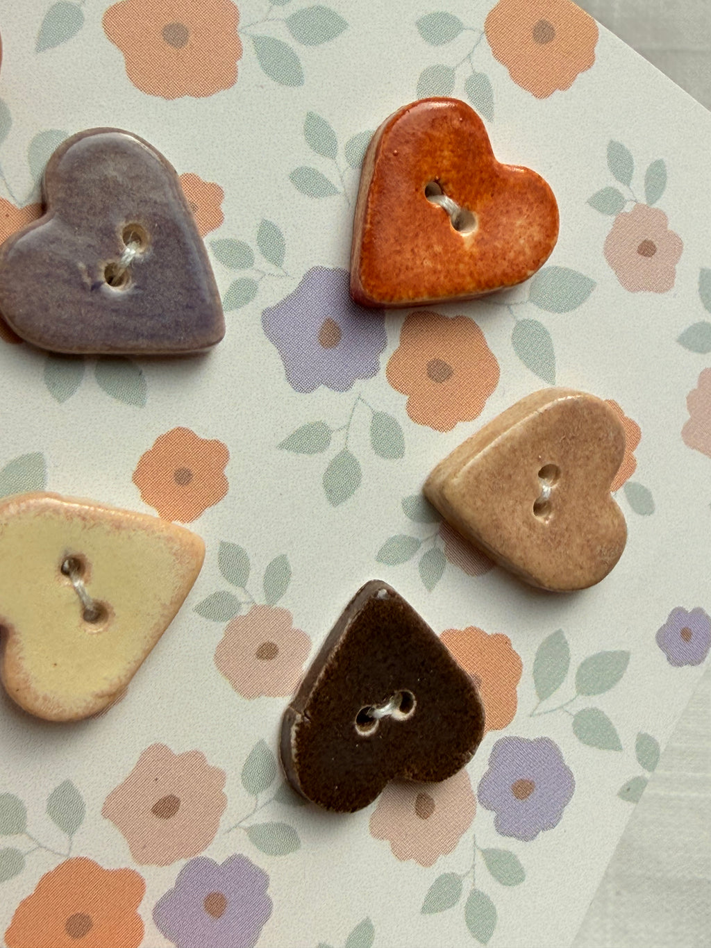 Handmade Ceramic Hearts Buttons – Set of 5