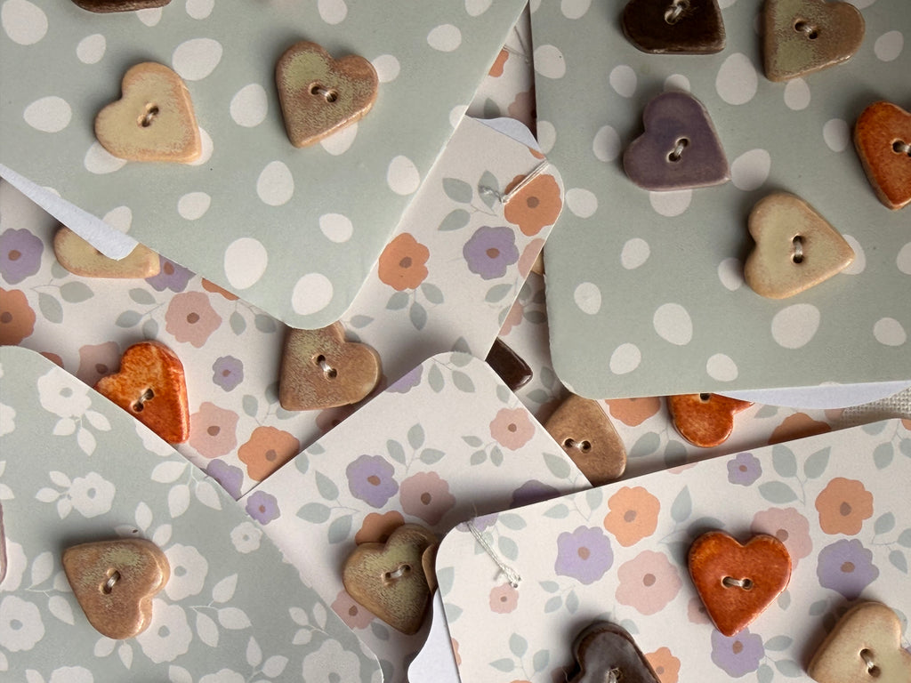 Handmade Ceramic Hearts Buttons – Set of 5