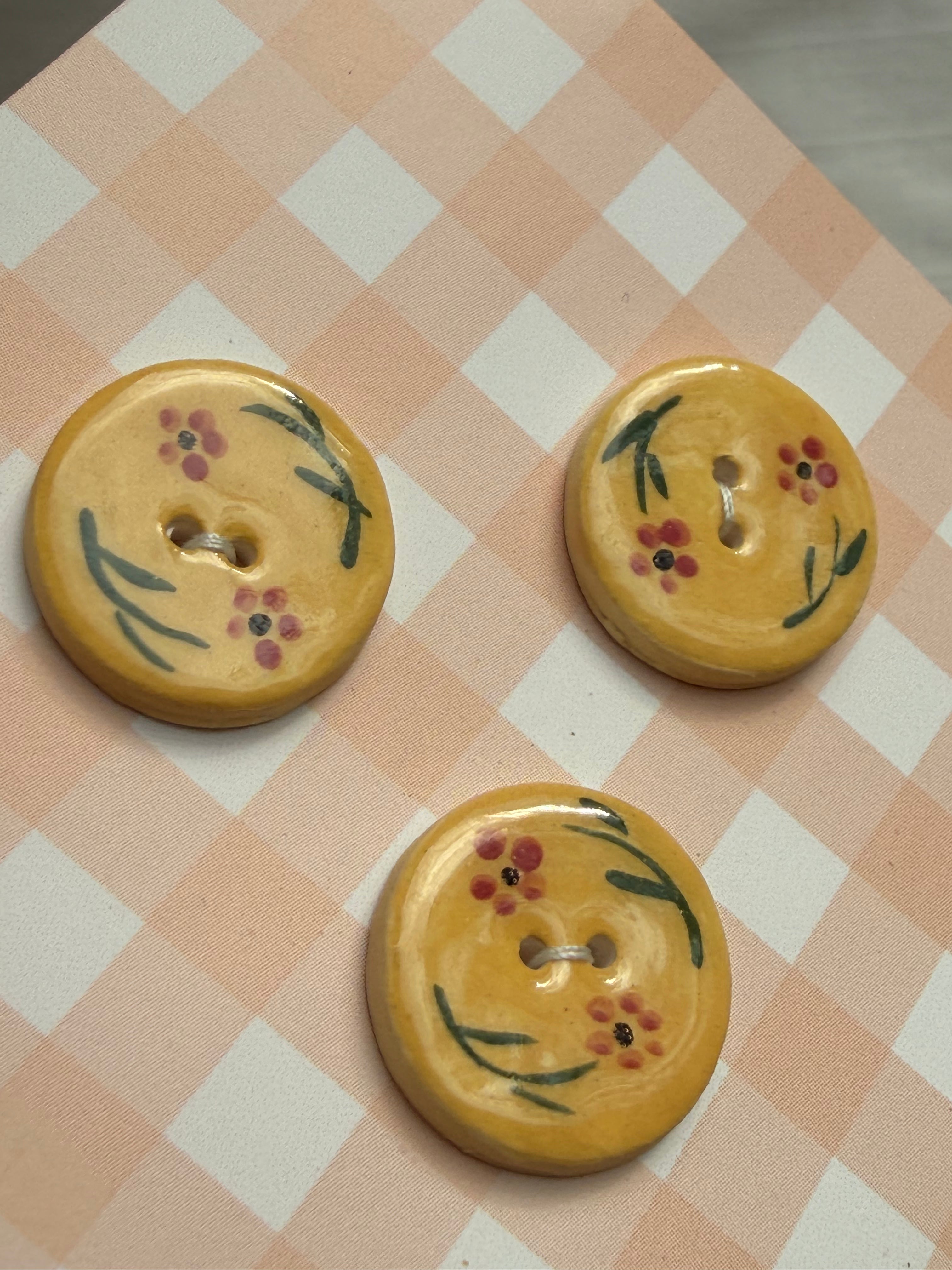 Handmade Ceramic Round Buttons – Set of 3