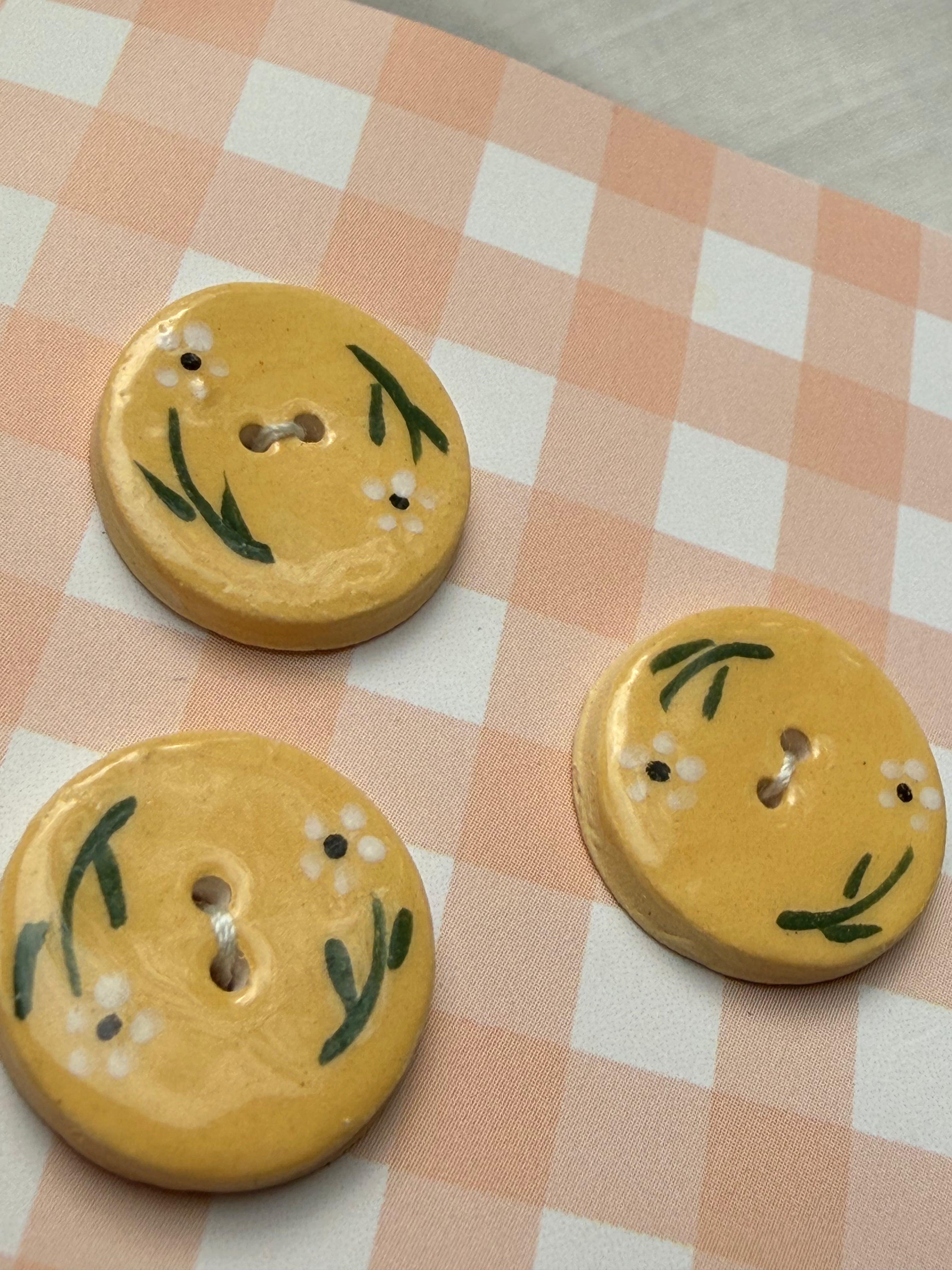 Handmade Ceramic Round Buttons – Set of 3