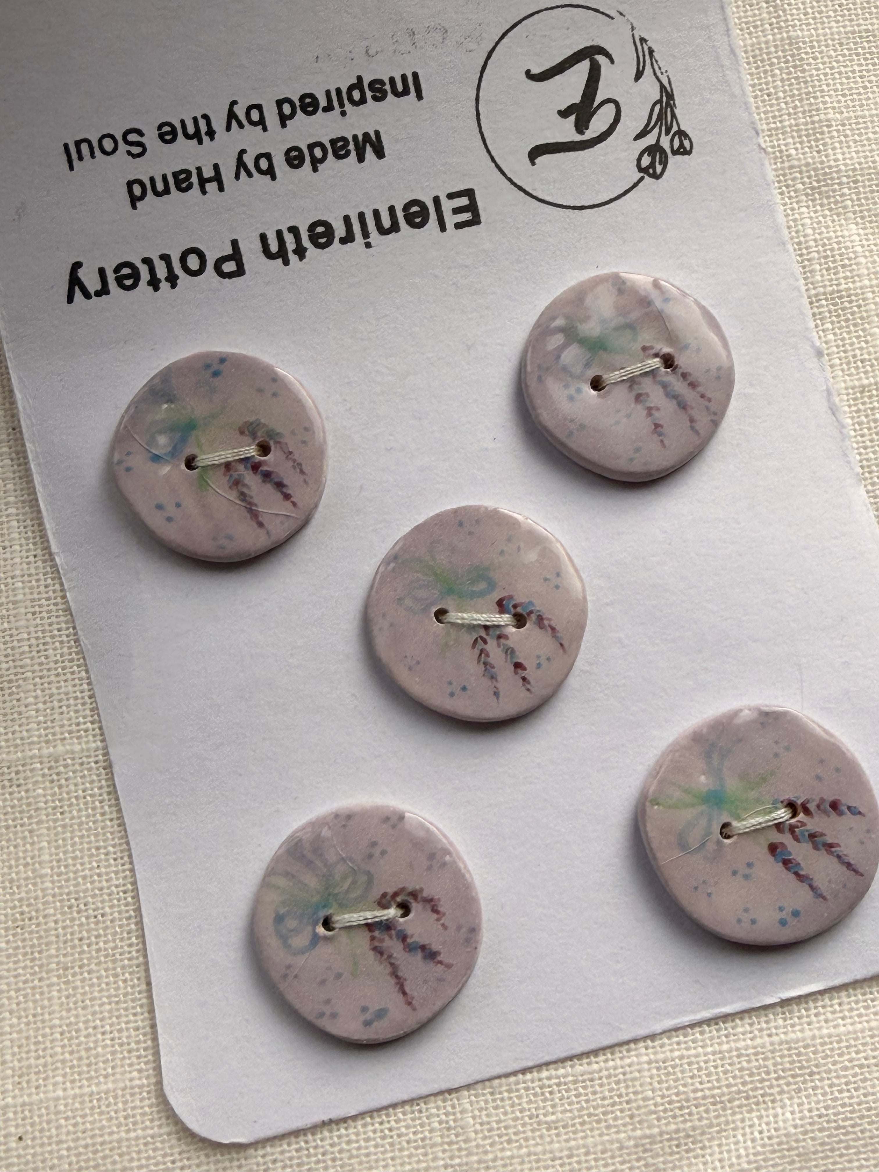 Handmade Ceramic Lavender Buttons – Set of 5