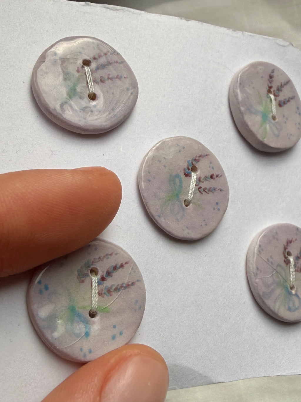 Handmade Ceramic Lavender Buttons – Set of 5