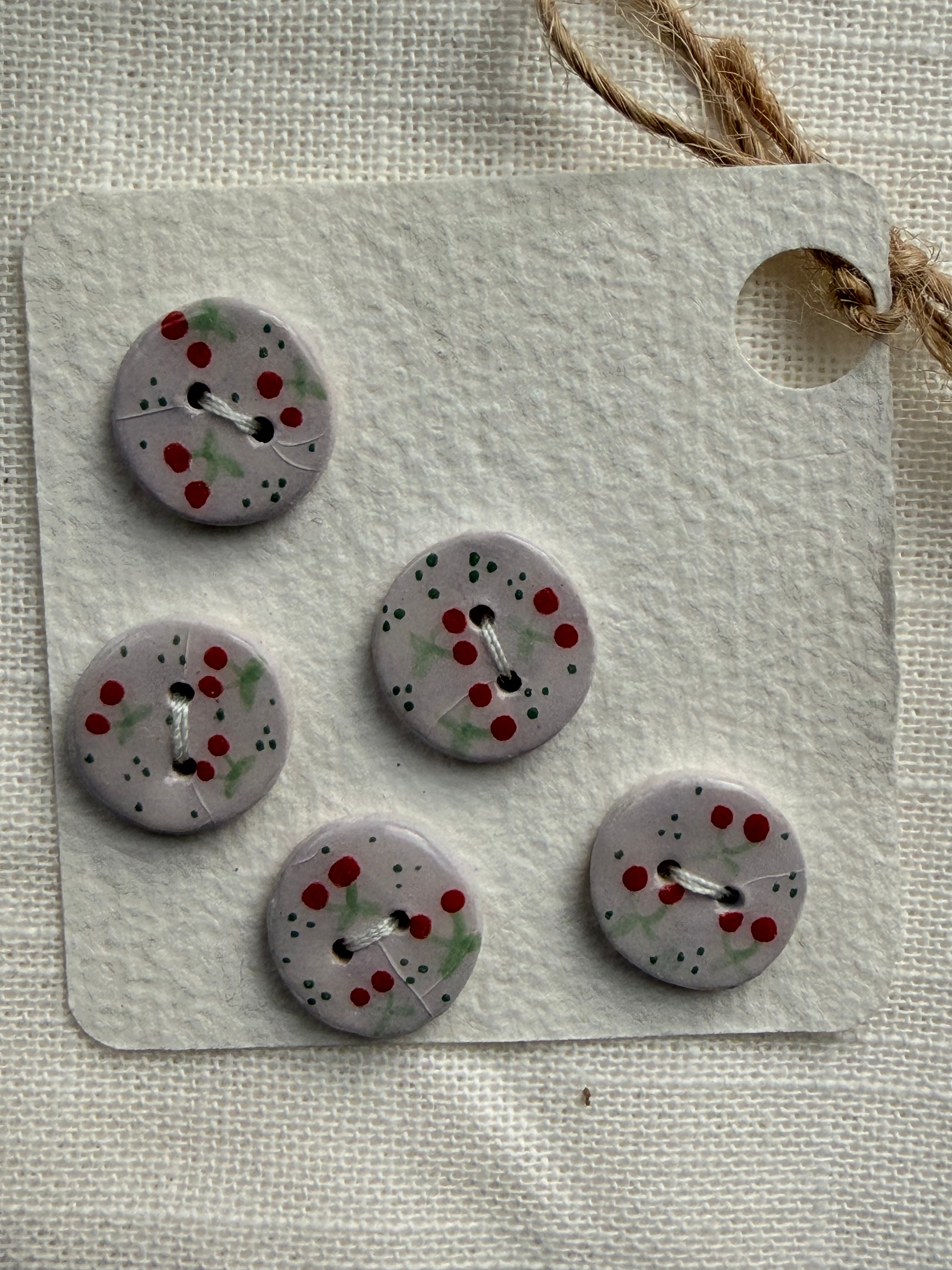 Handmade Ceramic Cherry Buttons – Set of 5