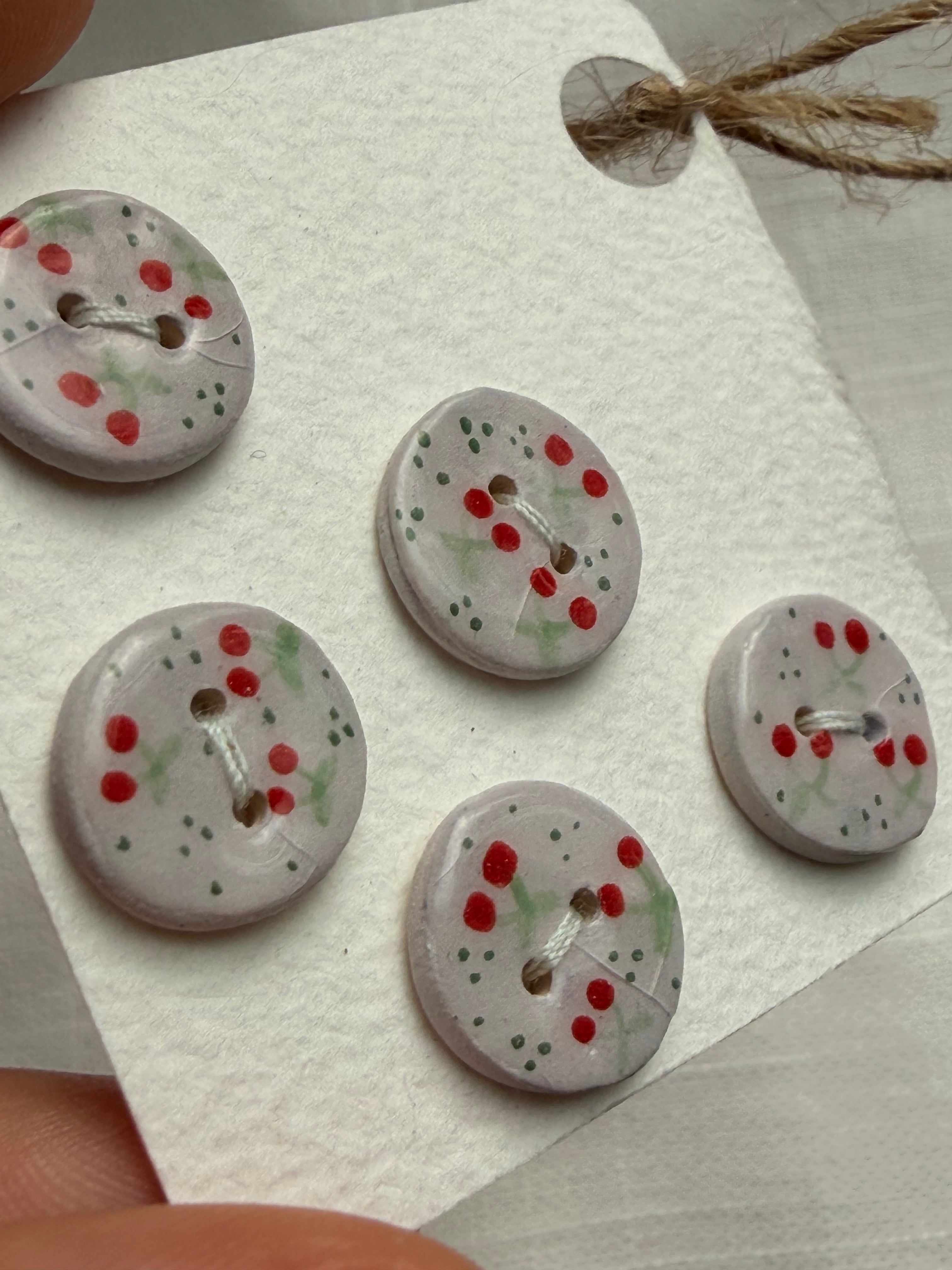 Handmade Ceramic Cherry Buttons – Set of 5