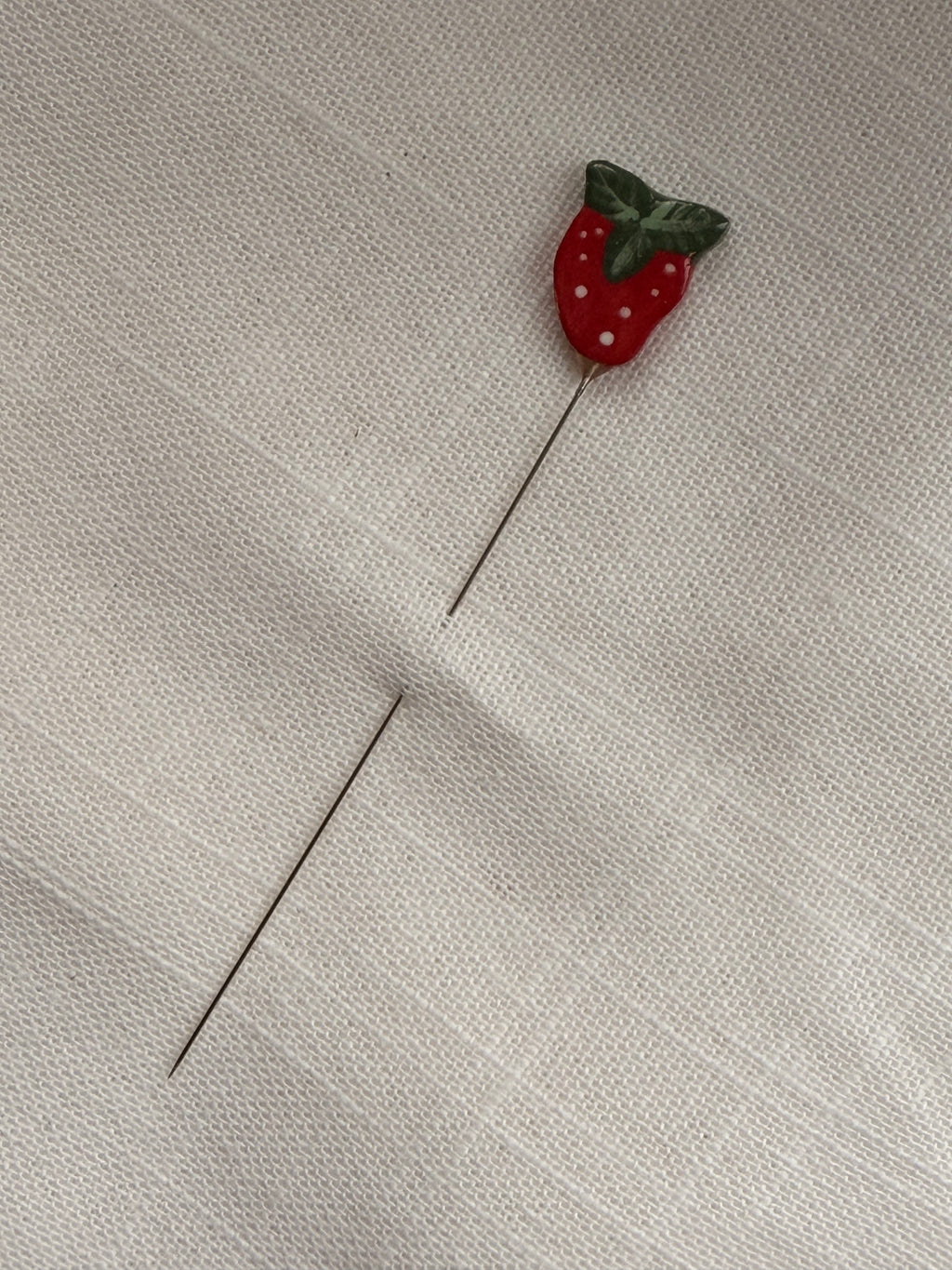 Handmade Ceramic Strawberry Counting Pin for Cross Stitch