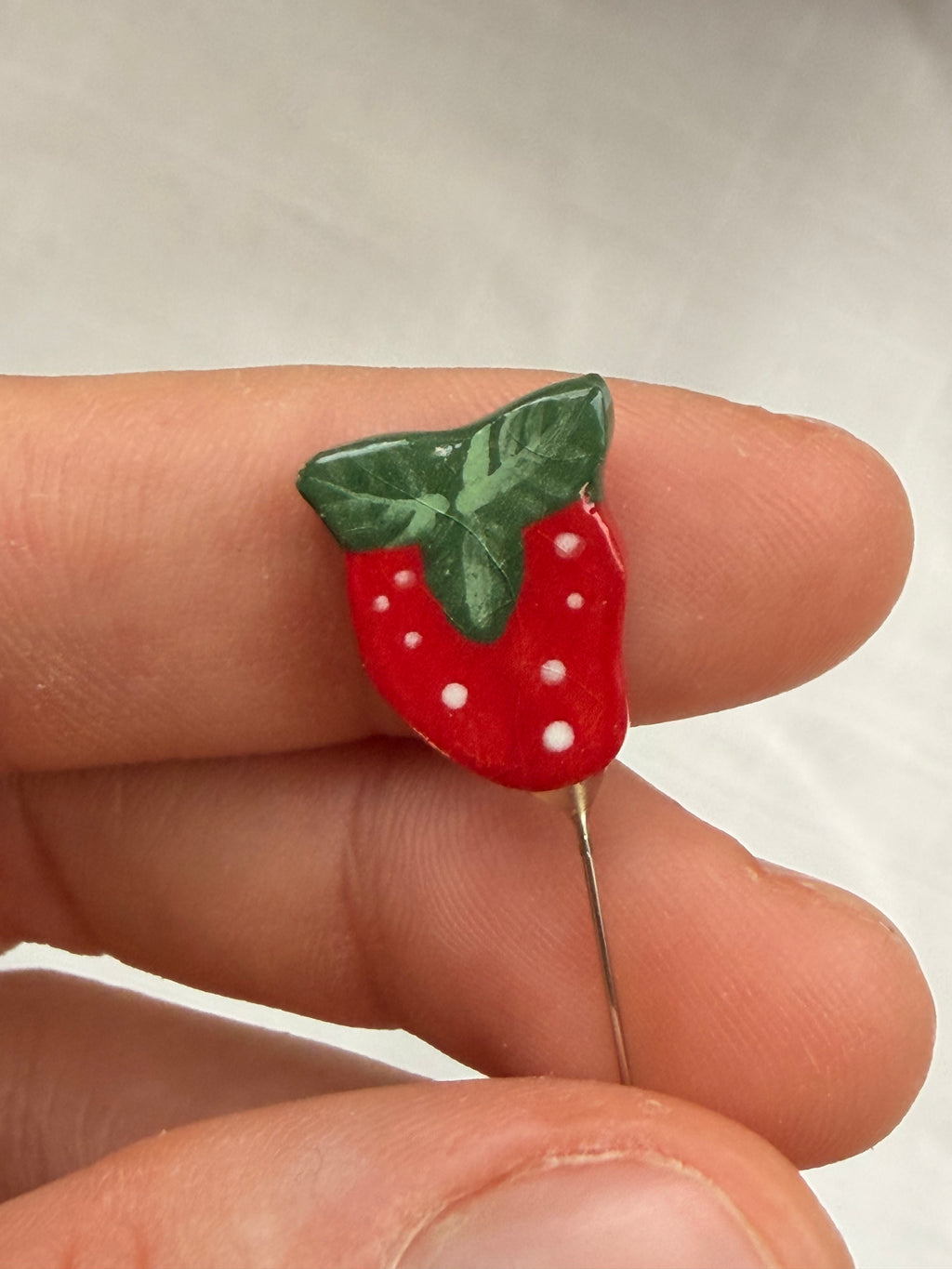 Handmade Ceramic Strawberry Counting Pin for Cross Stitch